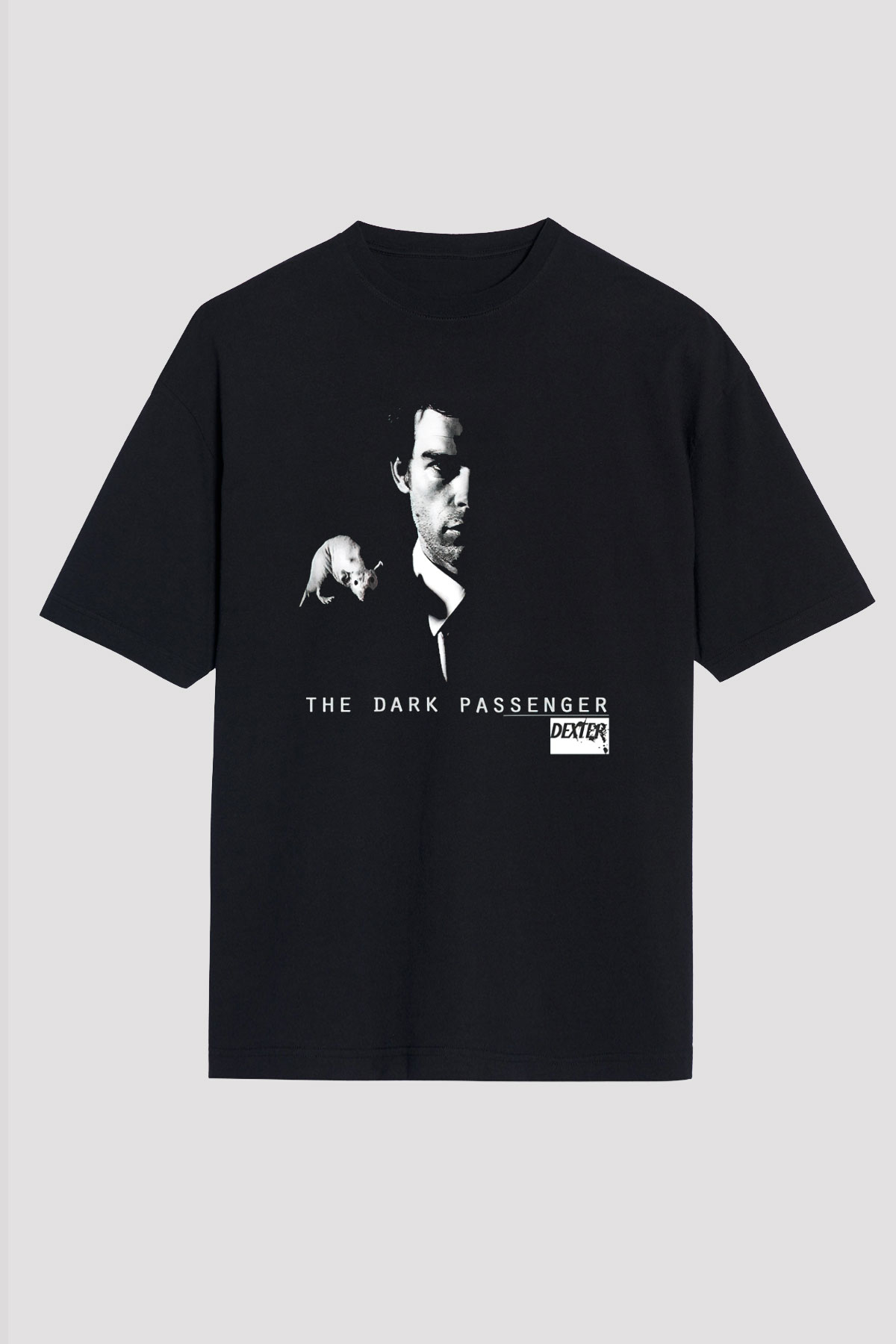 Dexter Baskılı Unisex Siyah Oversize Tişört - Tshirt