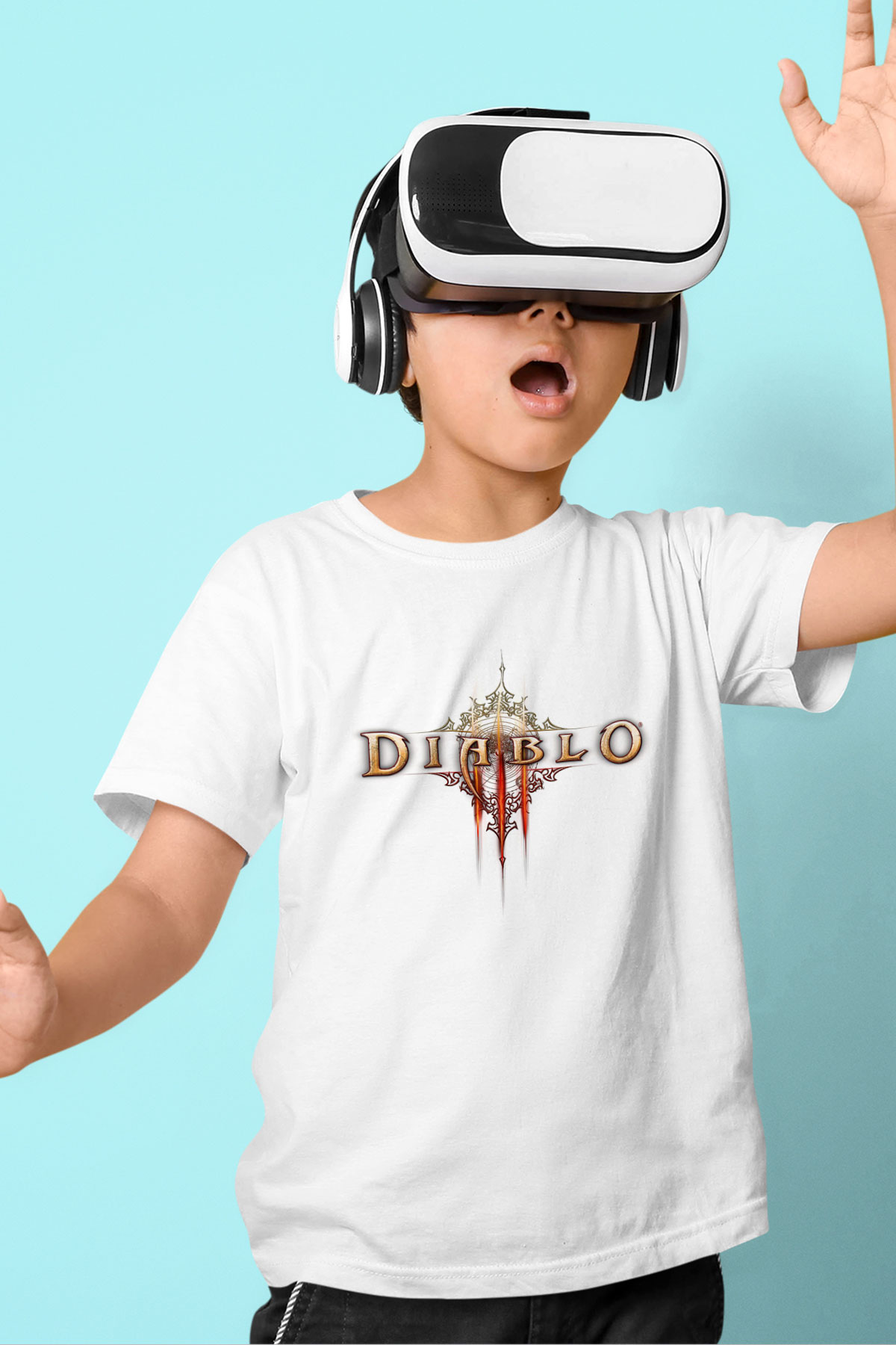 Diablo Baskılı Beyaz Unisex Çocuk Tişört