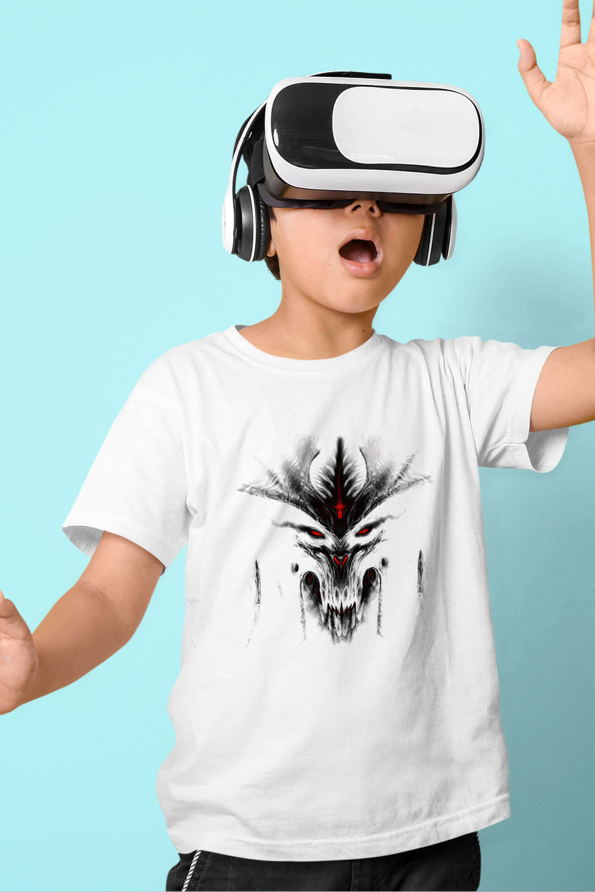 Diablo Baskılı Beyaz Unisex Çocuk Tişört