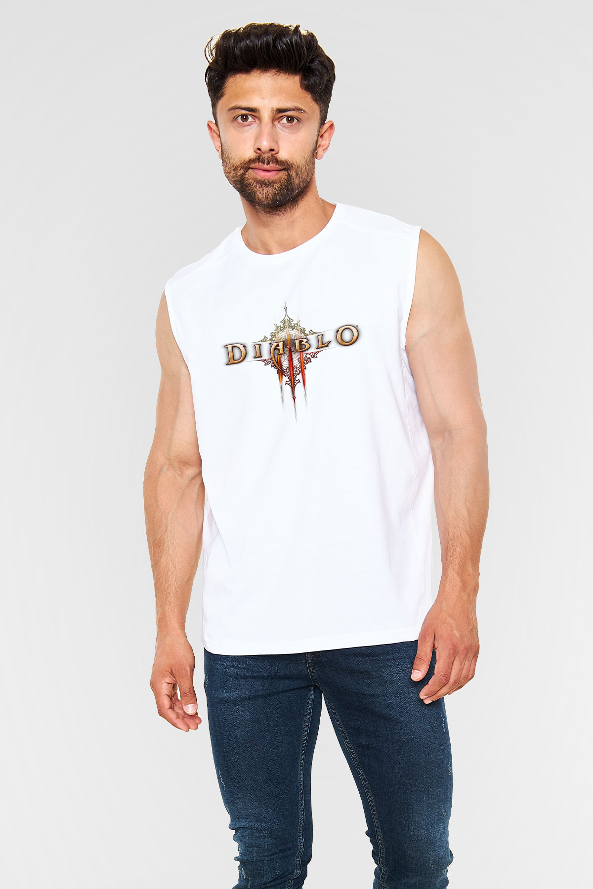 Diablo Beyaz Unisex Kolsuz Tişört