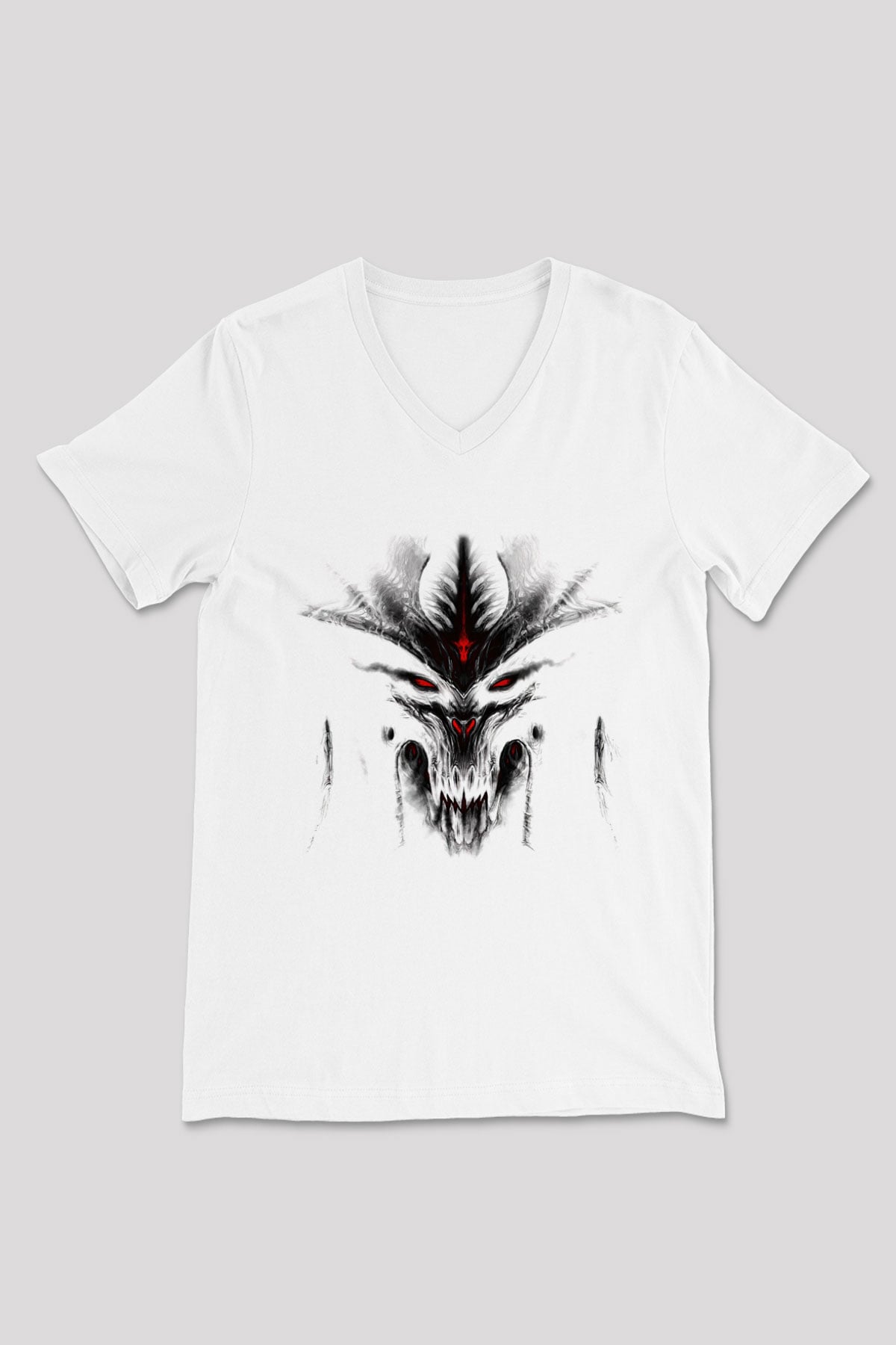 Diablo Beyaz Unisex V Yaka Tişört T-Shirt