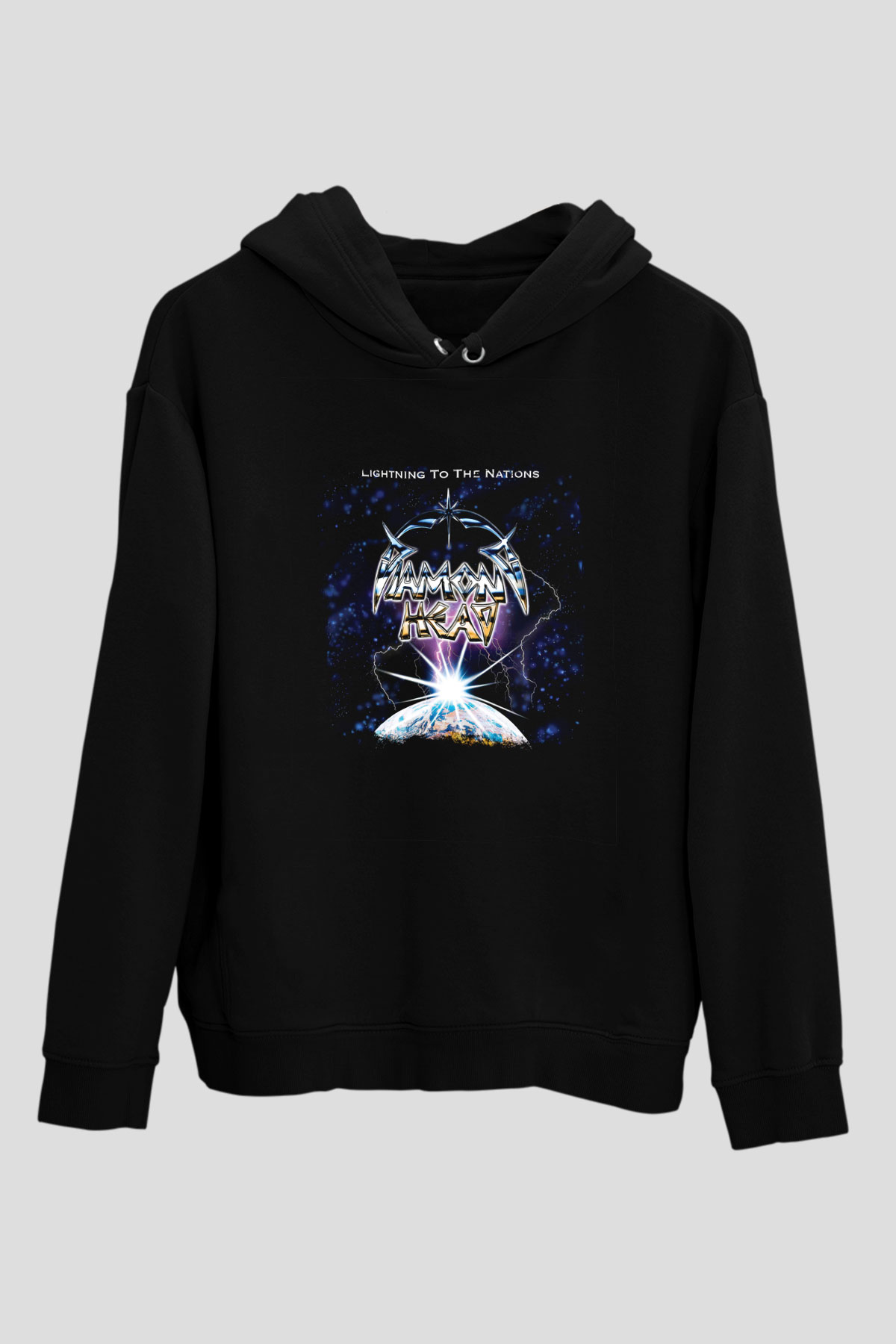 Diamond Head Baskılı Unisex Siyah Hoodie