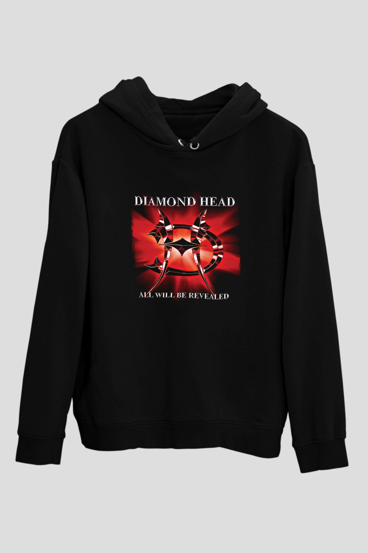 Diamond Head Baskılı Unisex Siyah Hoodie