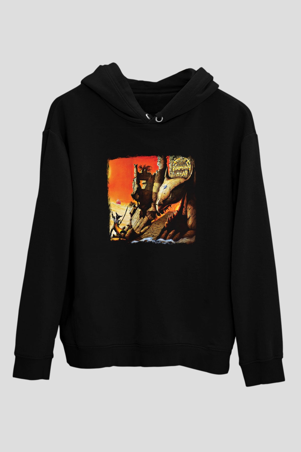Diamond Head Baskılı Unisex Siyah Hoodie