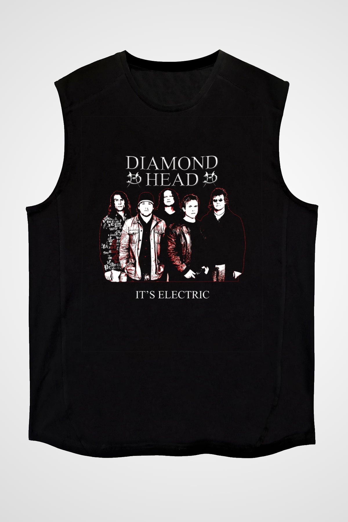 Diamond Head Baskılı Unisex Siyah Kolsuz Tişört