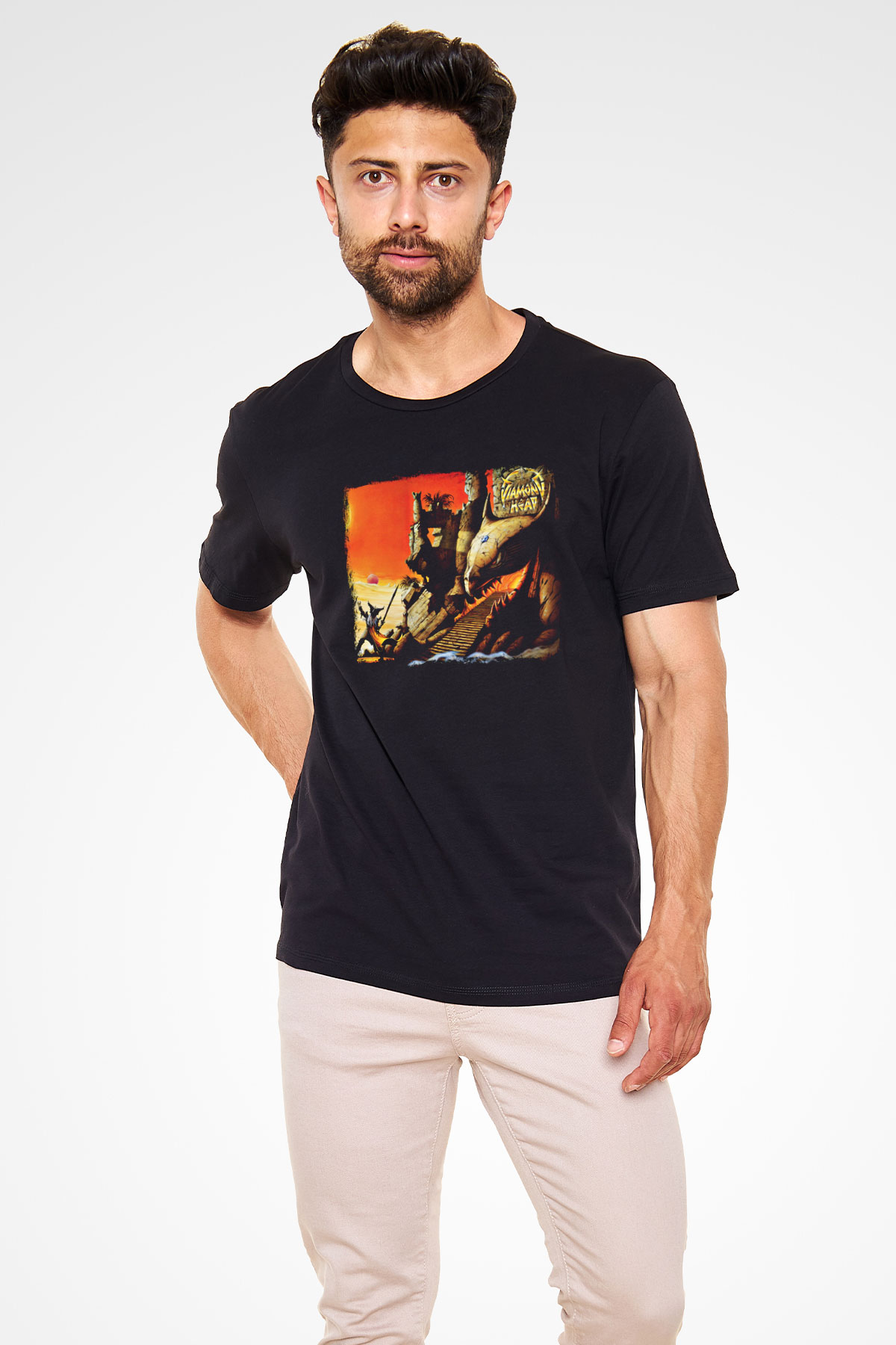 Diamond Head Baskılı Unisex Siyah Tişört