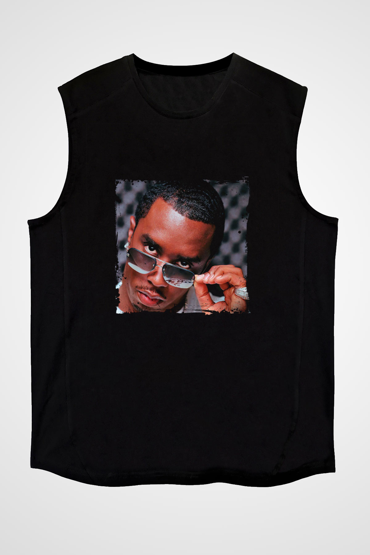 Diddy Baskılı Unisex Siyah Kolsuz Tişört