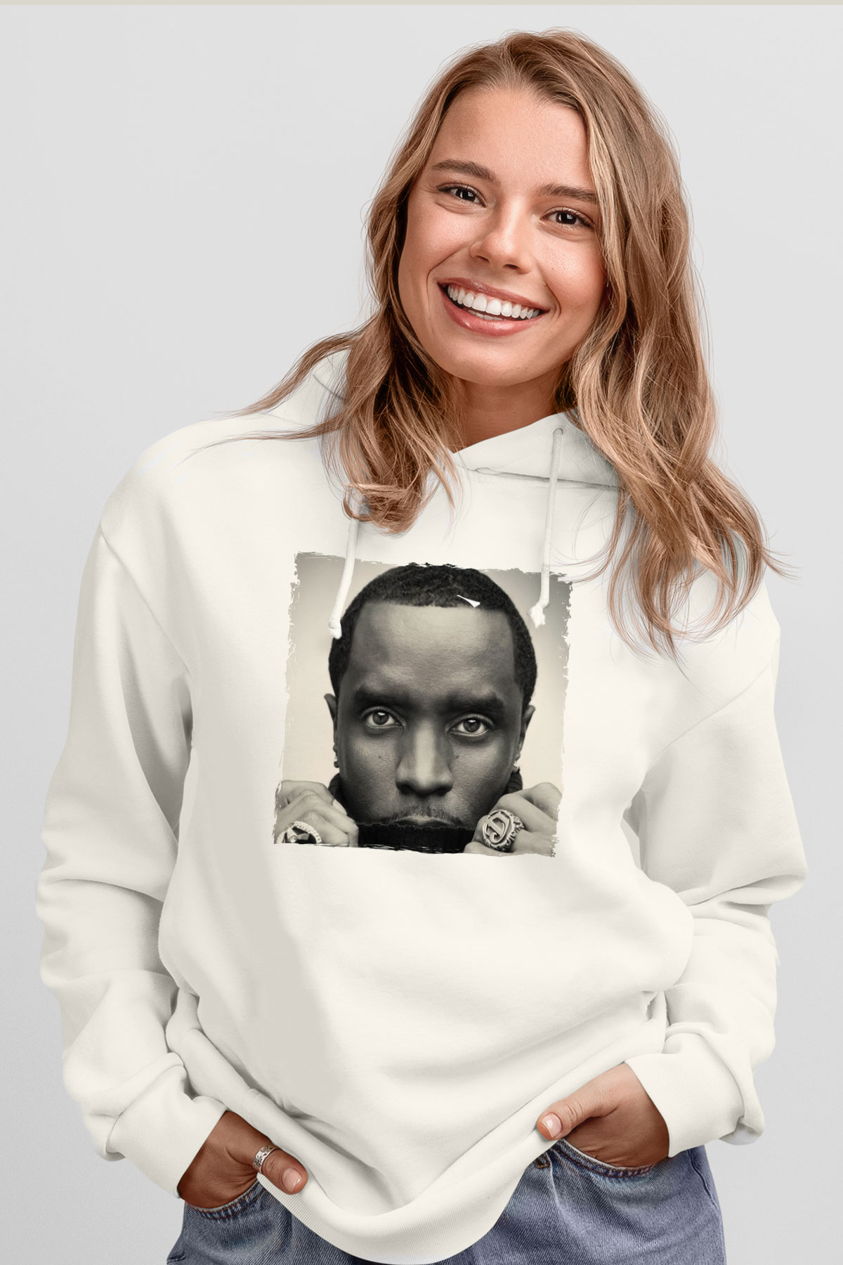 Diddy Beyaz Unisex Kapüşonlu Sweatshirt