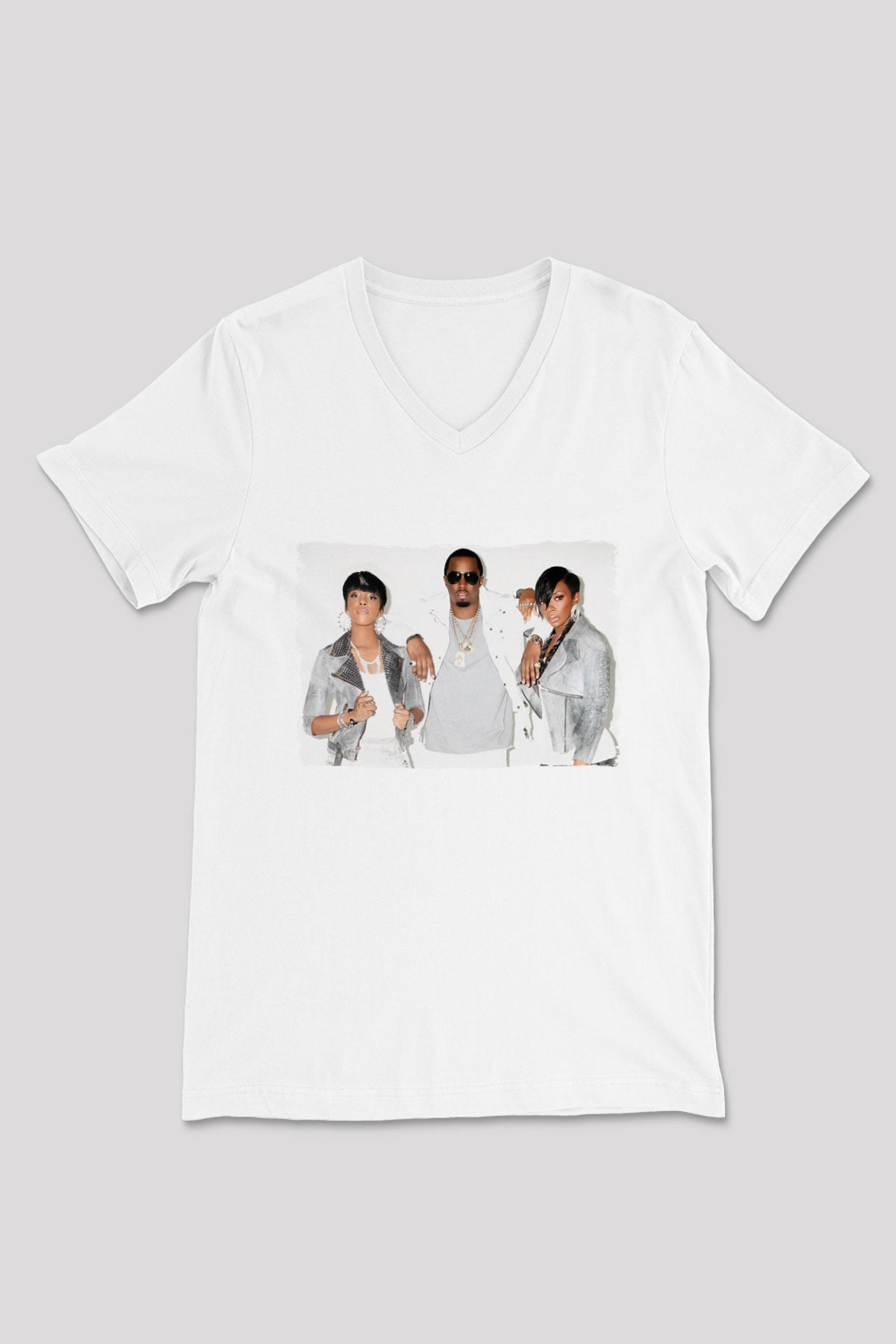Diddy Beyaz Unisex V Yaka Tişört