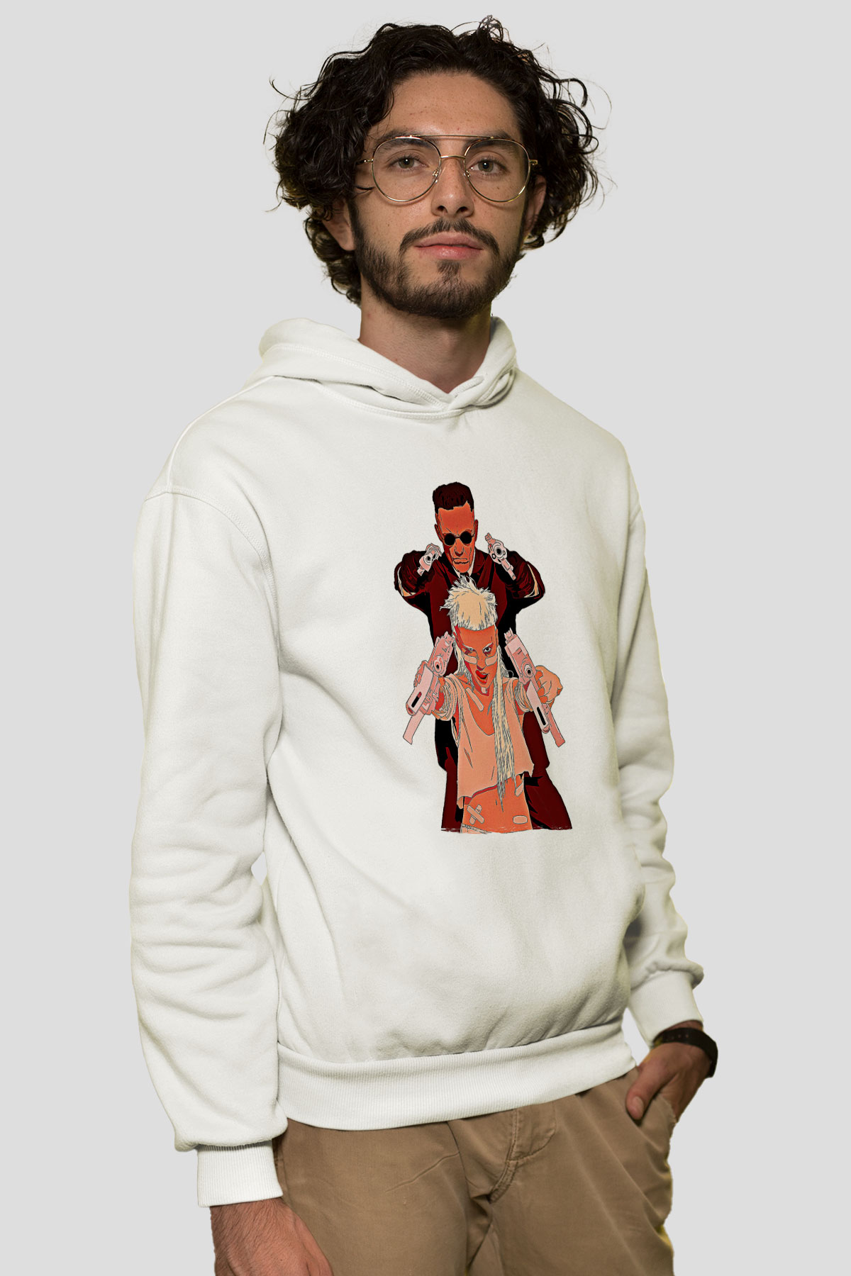 Die Antwoord Baskılı Beyaz Unisex Kapüşonlu Sweatshirt