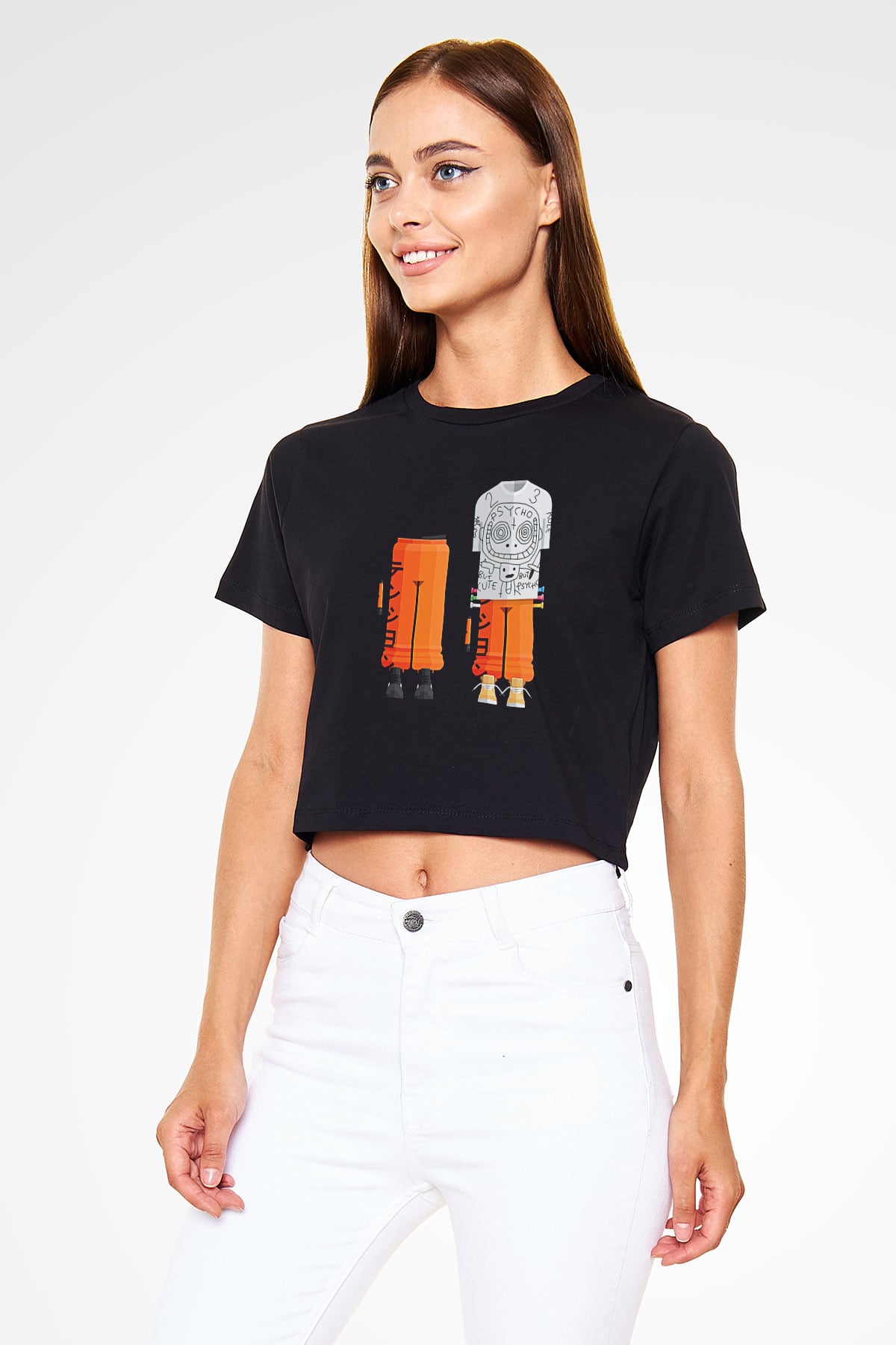 Die Antwoord Baskılı Siyah Crop Top Kadın Tişört - Tshirt
