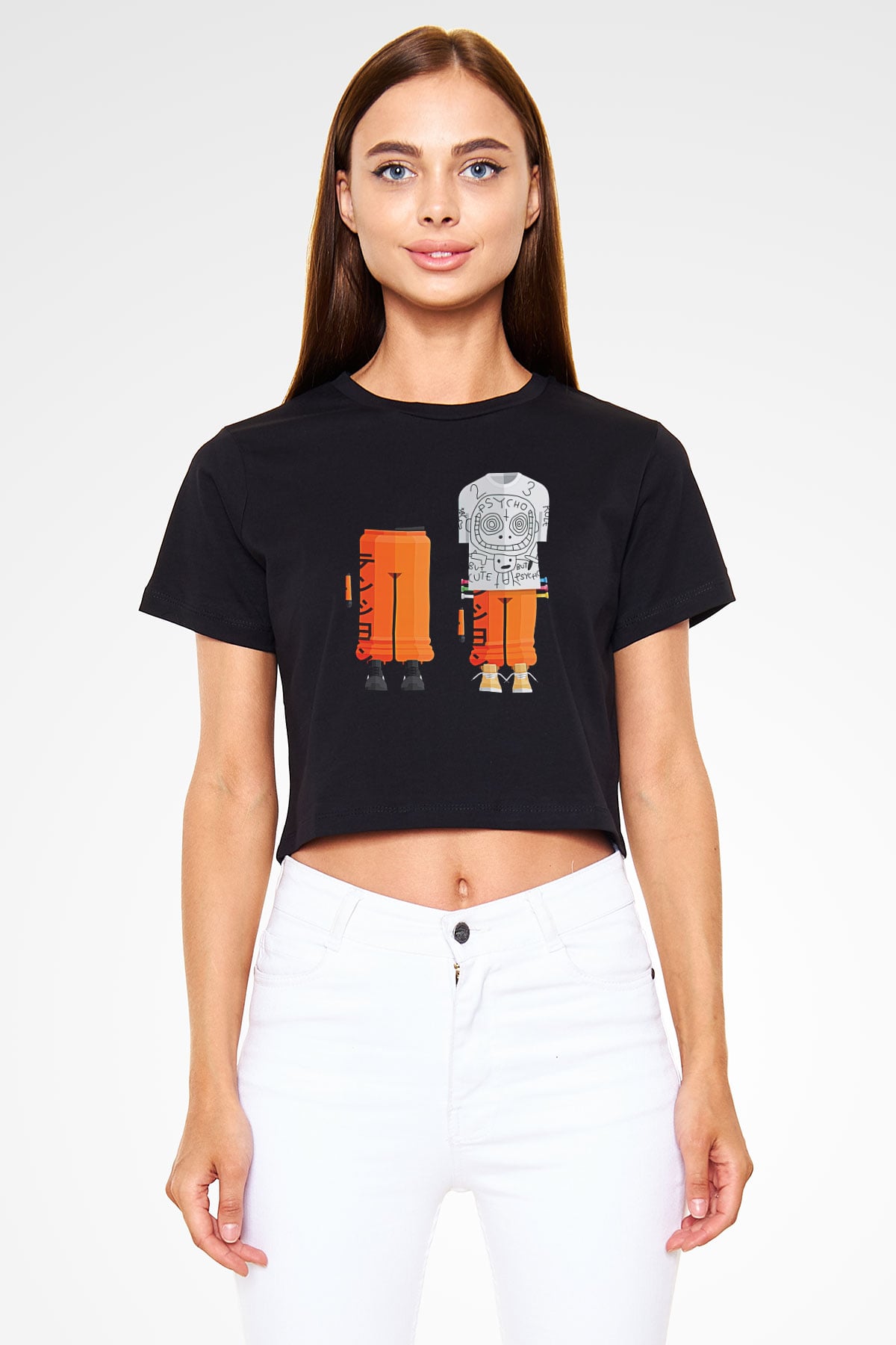 Die Antwoord Baskılı Siyah Crop Top Kadın Tişört - Tshirt