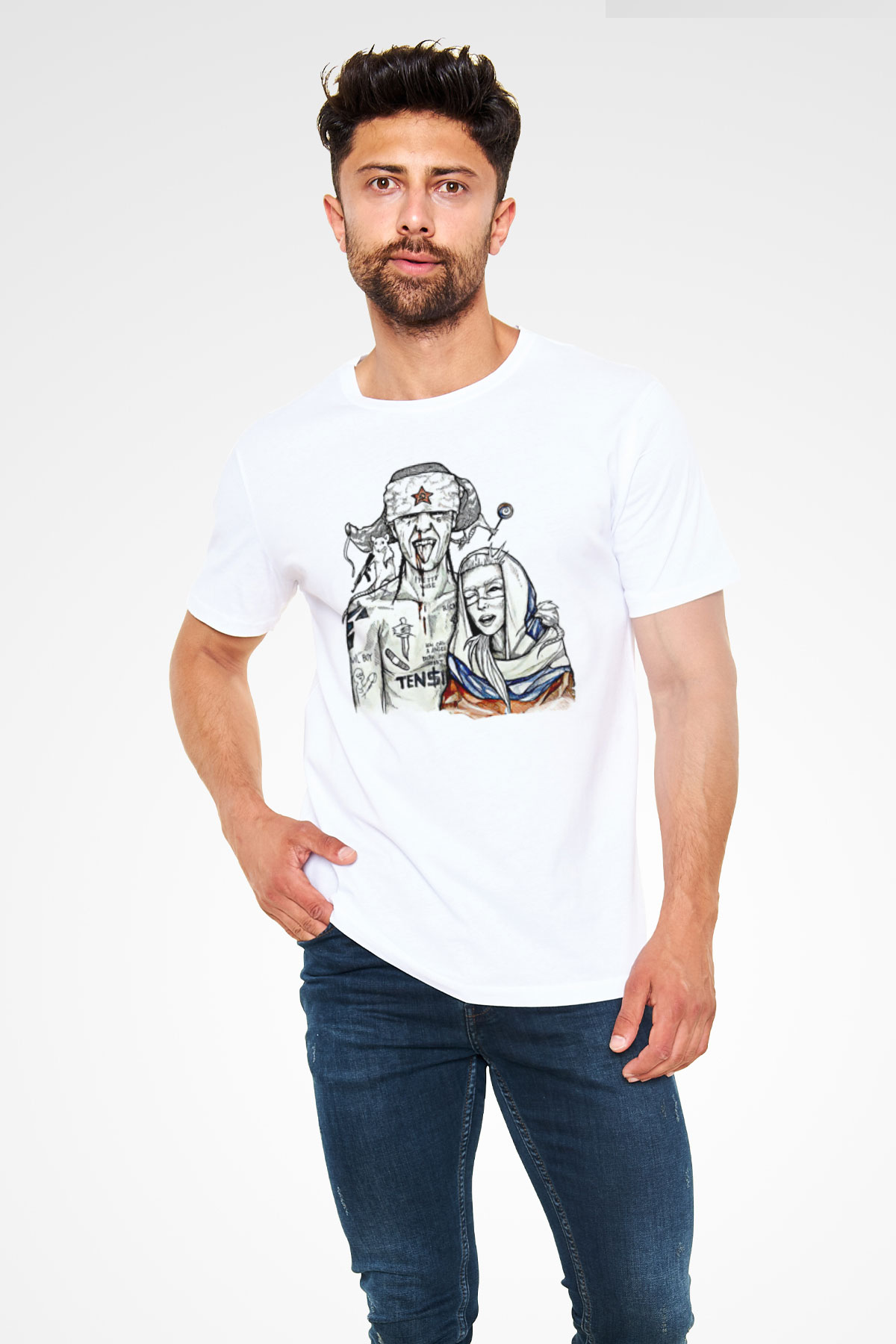 Die Antwoord Baskılı Unisex Beyaz Tişört - Tshirt