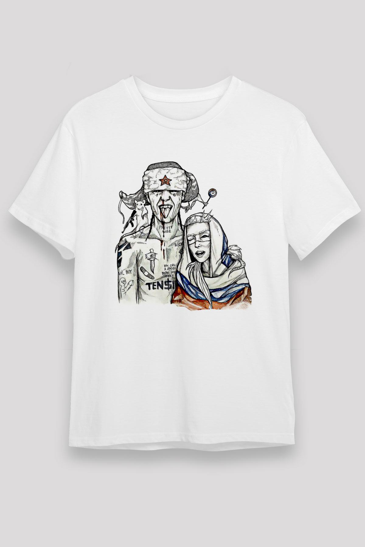 Die Antwoord Baskılı Unisex Beyaz Tişört - Tshirt