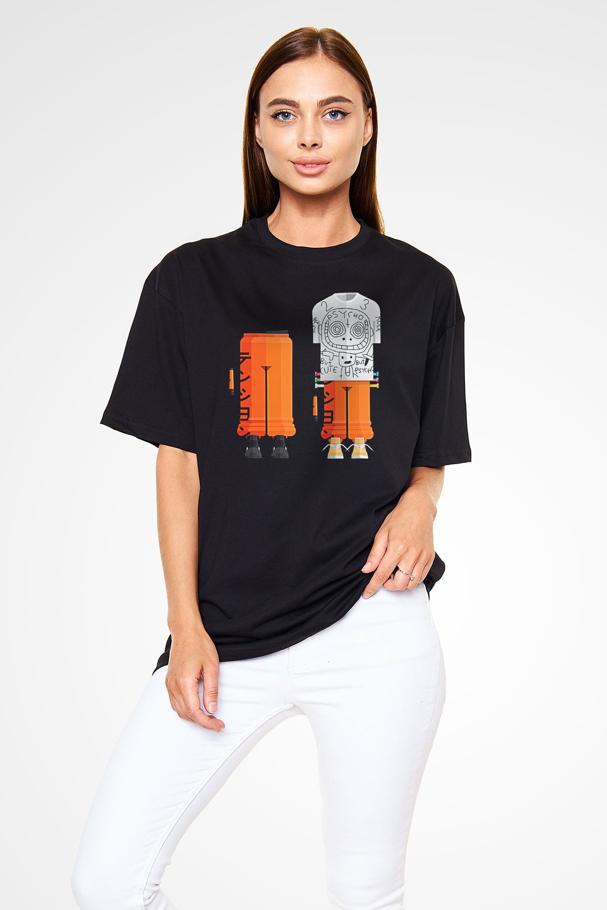 Die Antwoord Baskılı Unisex Siyah Oversize Tişört - Tshirt
