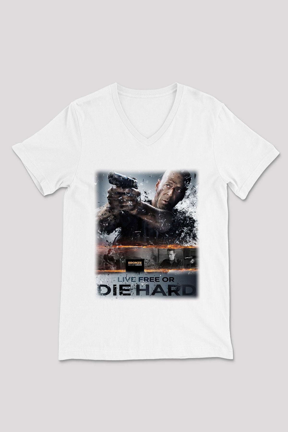 Die Hard Beyaz Unisex V Yaka Tişört T-Shirt