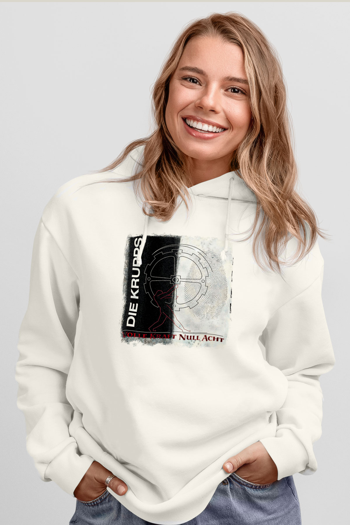 Die Krupps Baskılı Unisex Beyaz Hoodie