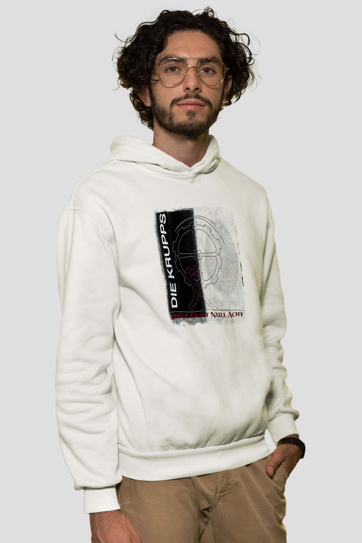 Die Krupps Baskılı Unisex Beyaz Hoodie