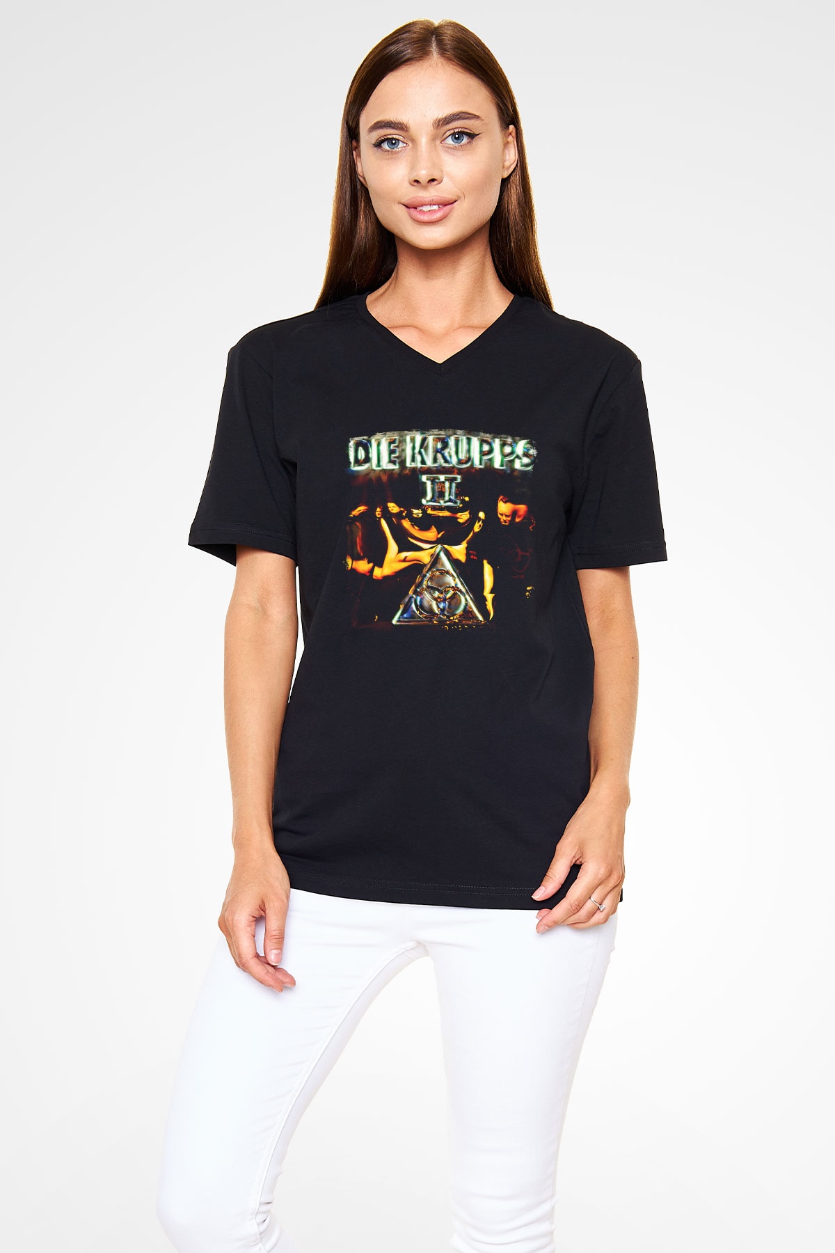 Die Krupps Baskılı Unisex Siyah V Yaka Tişört