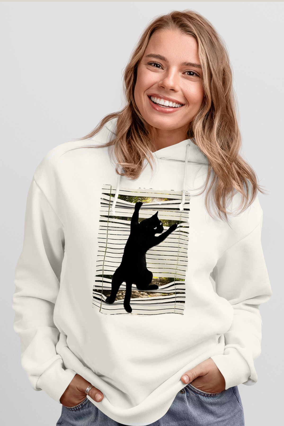 Dikizci Siyah Kedi Unisex Hoodie