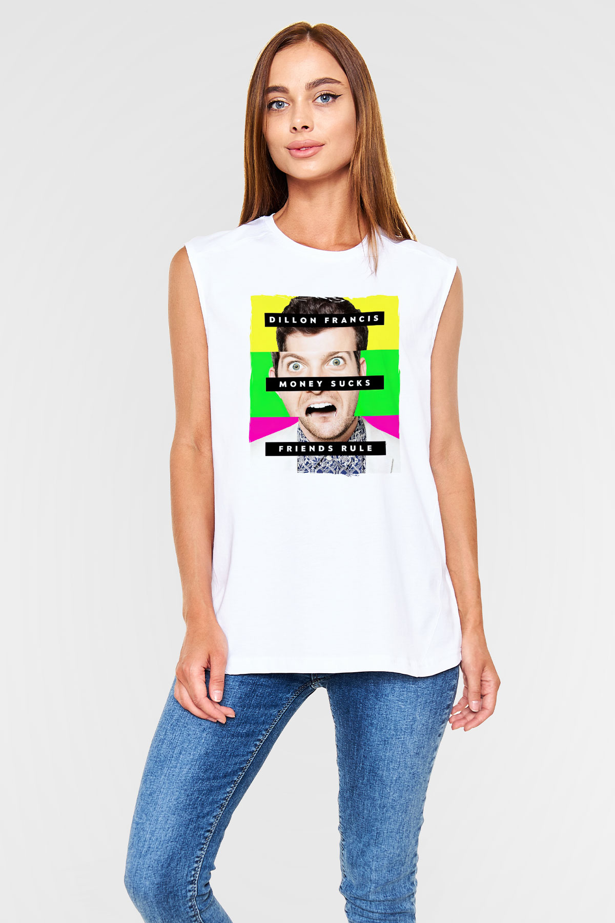 Dillion Francis Beyaz Unisex Kolsuz Tişört