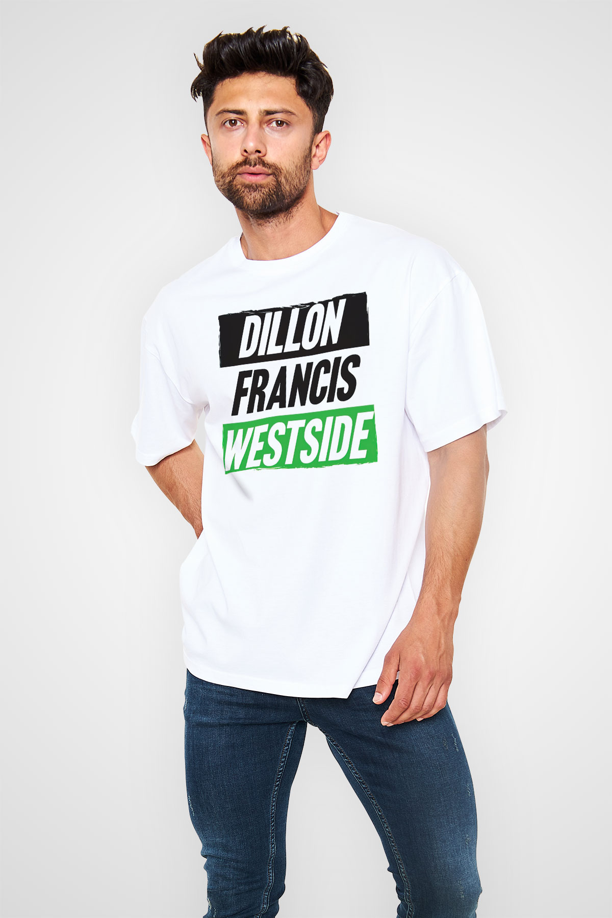 Dillion Francis Beyaz Oversize Tişört Oversize T-shirt - TişörtFabrikası