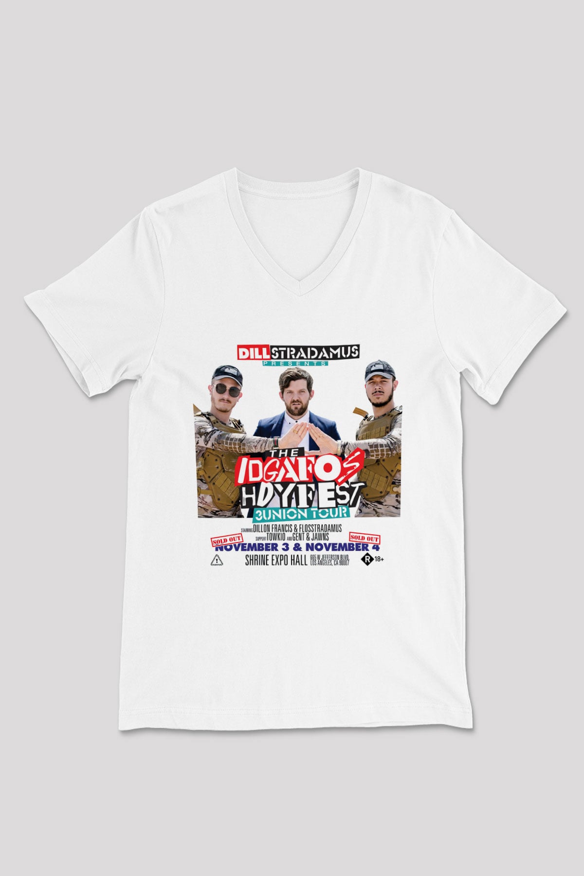 Dillion Francis Beyaz Unisex V Yaka Tişört