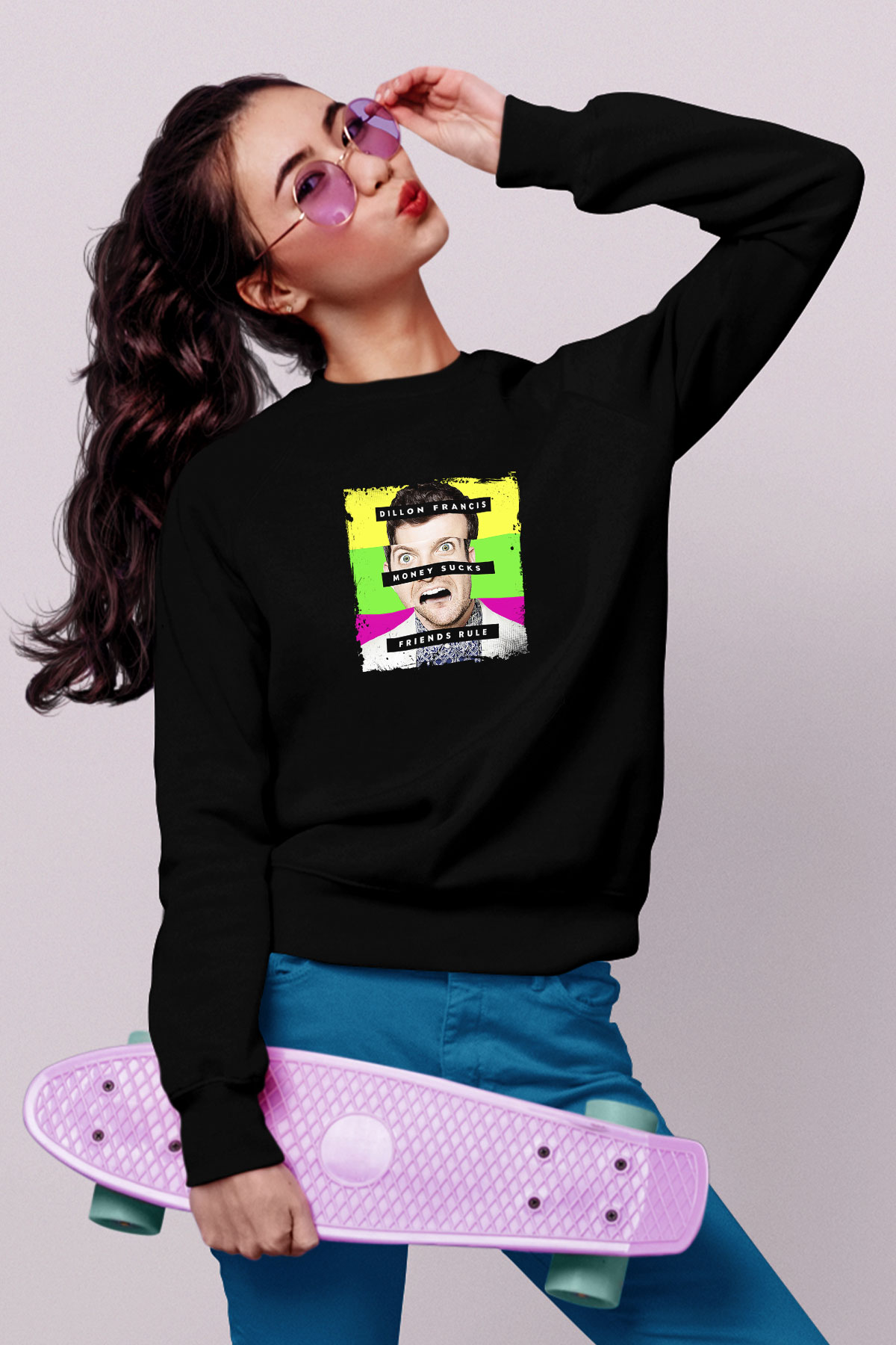 Dillon Francis Baskılı Unisex Siyah Sweatshirt