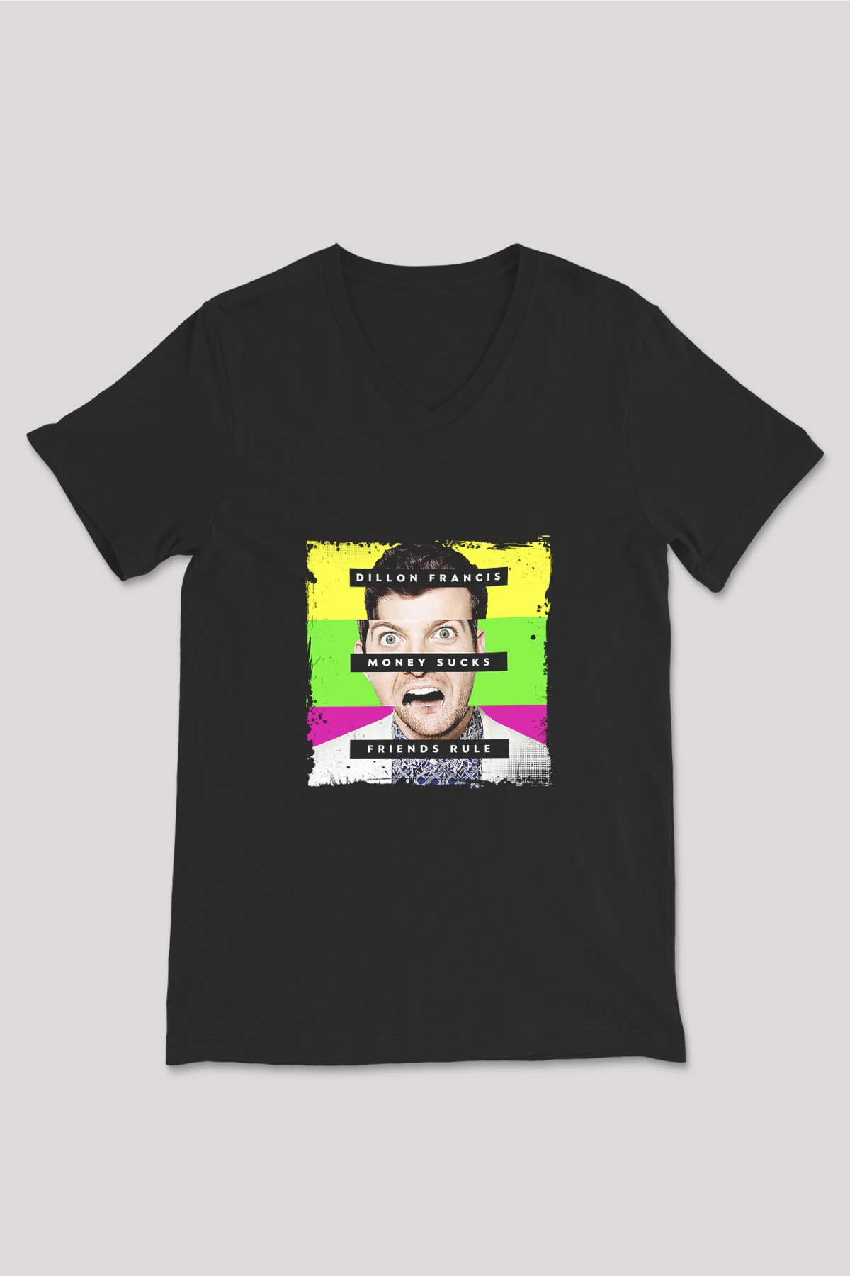 Dillon Francis Baskılı Unisex Siyah V Yaka Tişört