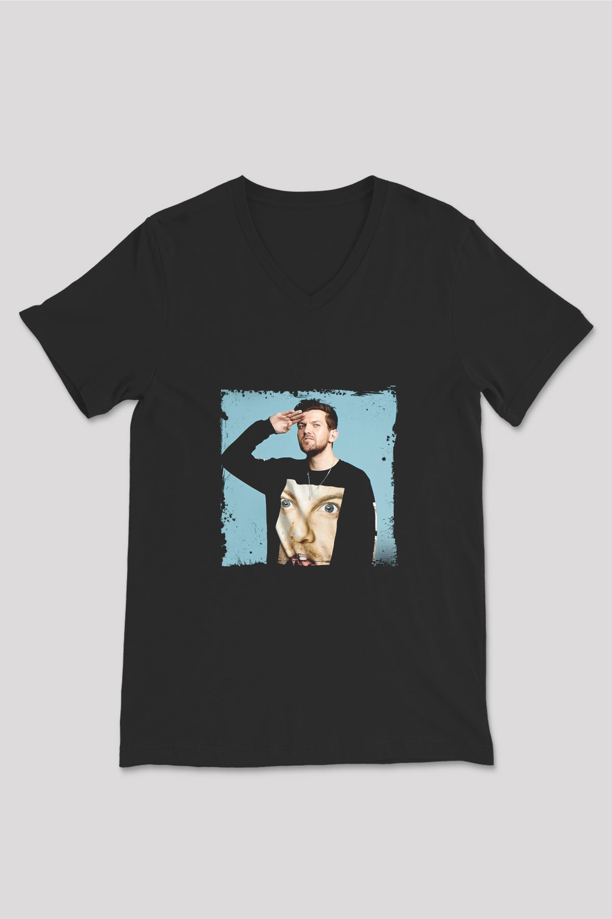 Dillon Francis Baskılı Unisex Siyah V Yaka Tişört