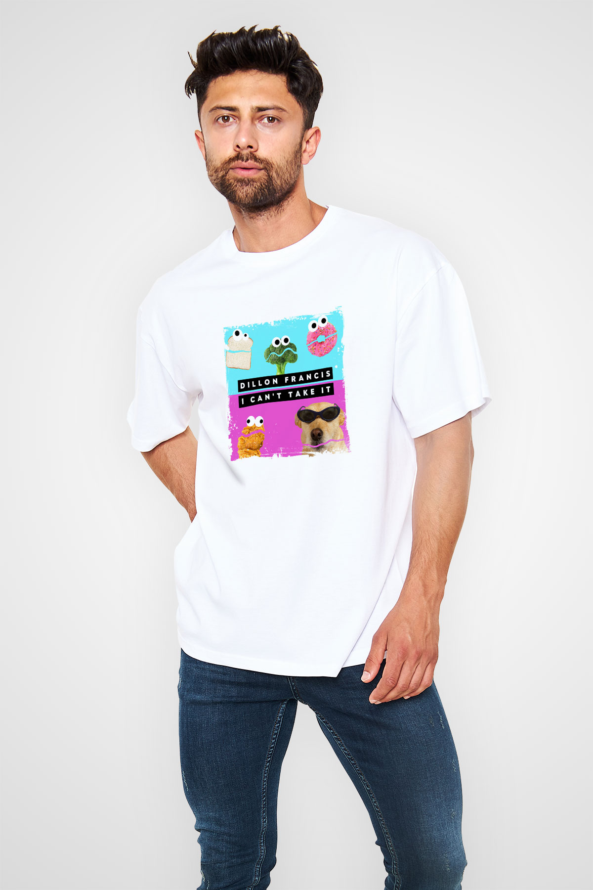 Dillon FrancisBaskılı Beyaz Oversize Tişört