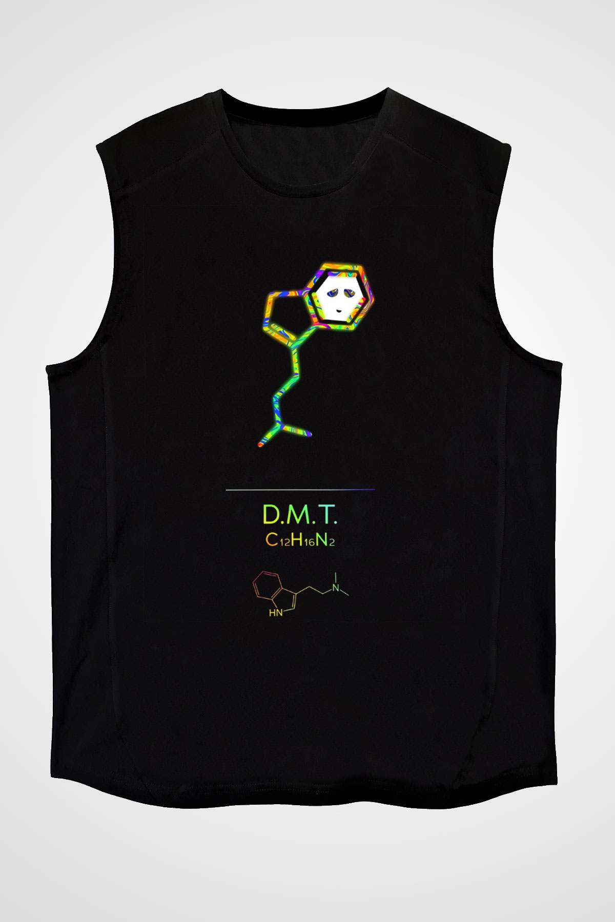 Dimetiltriptamin Molekülü Baskılı Unisex Kolsuz Siyah Tişört - Tshirt