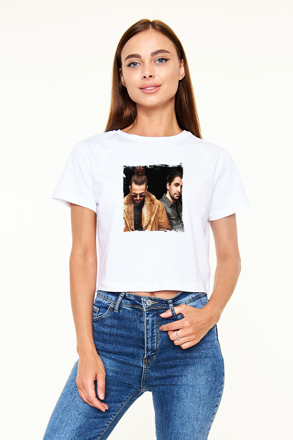 Dimitri Vegas & Like Mike Baskılı Beyaz Kadın Crop Top Tişört