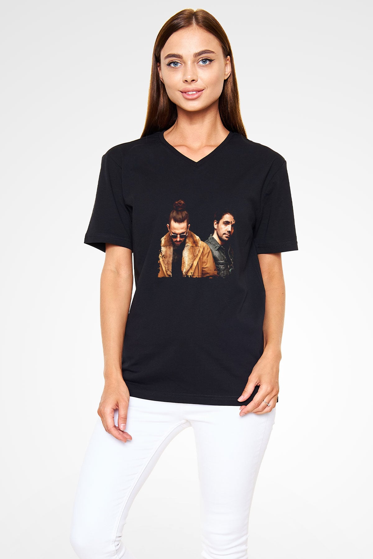 Dimitri Vegas & Like Mike Baskılı Unisex Siyah V Yaka Tişört