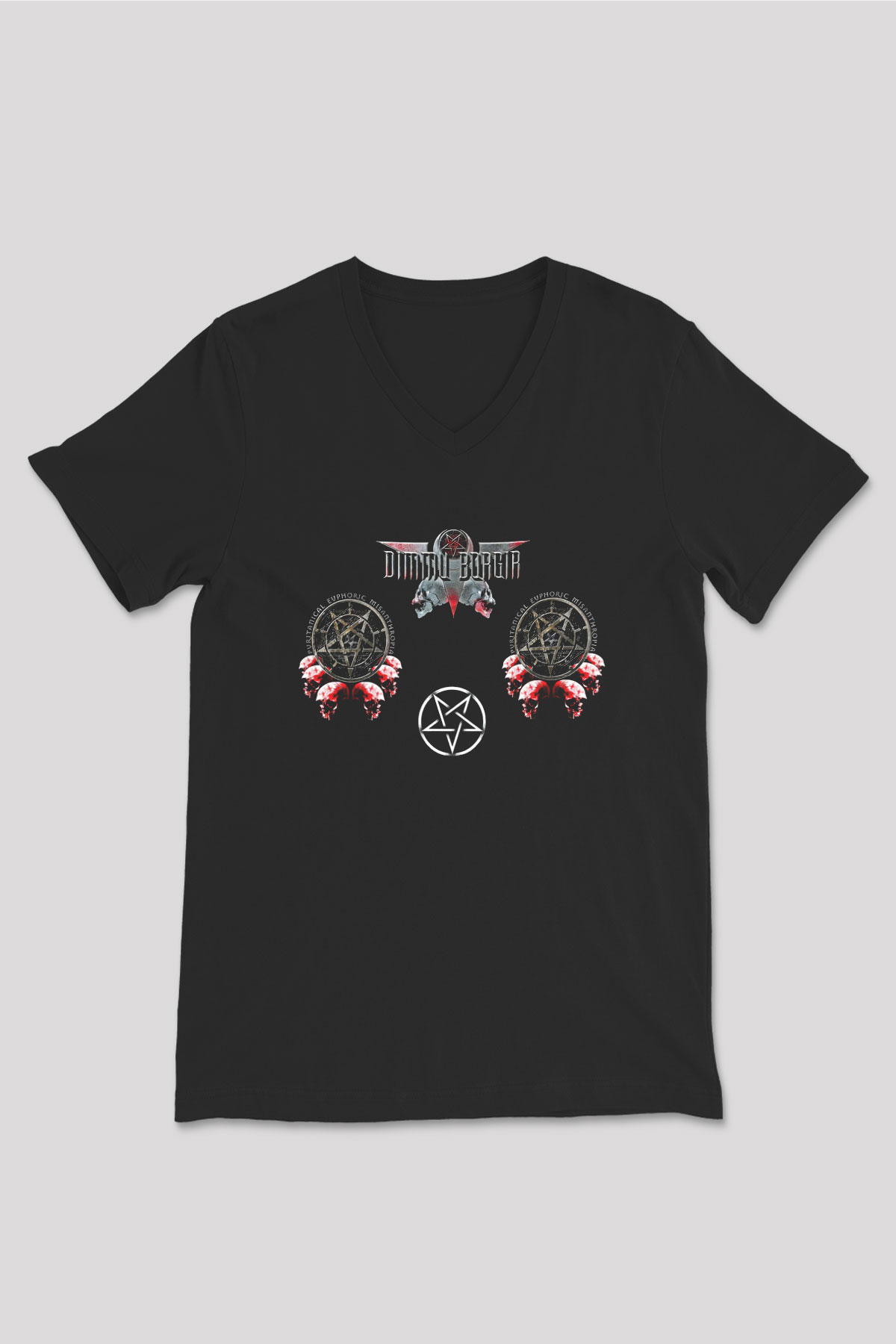 Dimmu Borgir Baskılı Unisex Siyah V Yaka Tişört - Tshirt