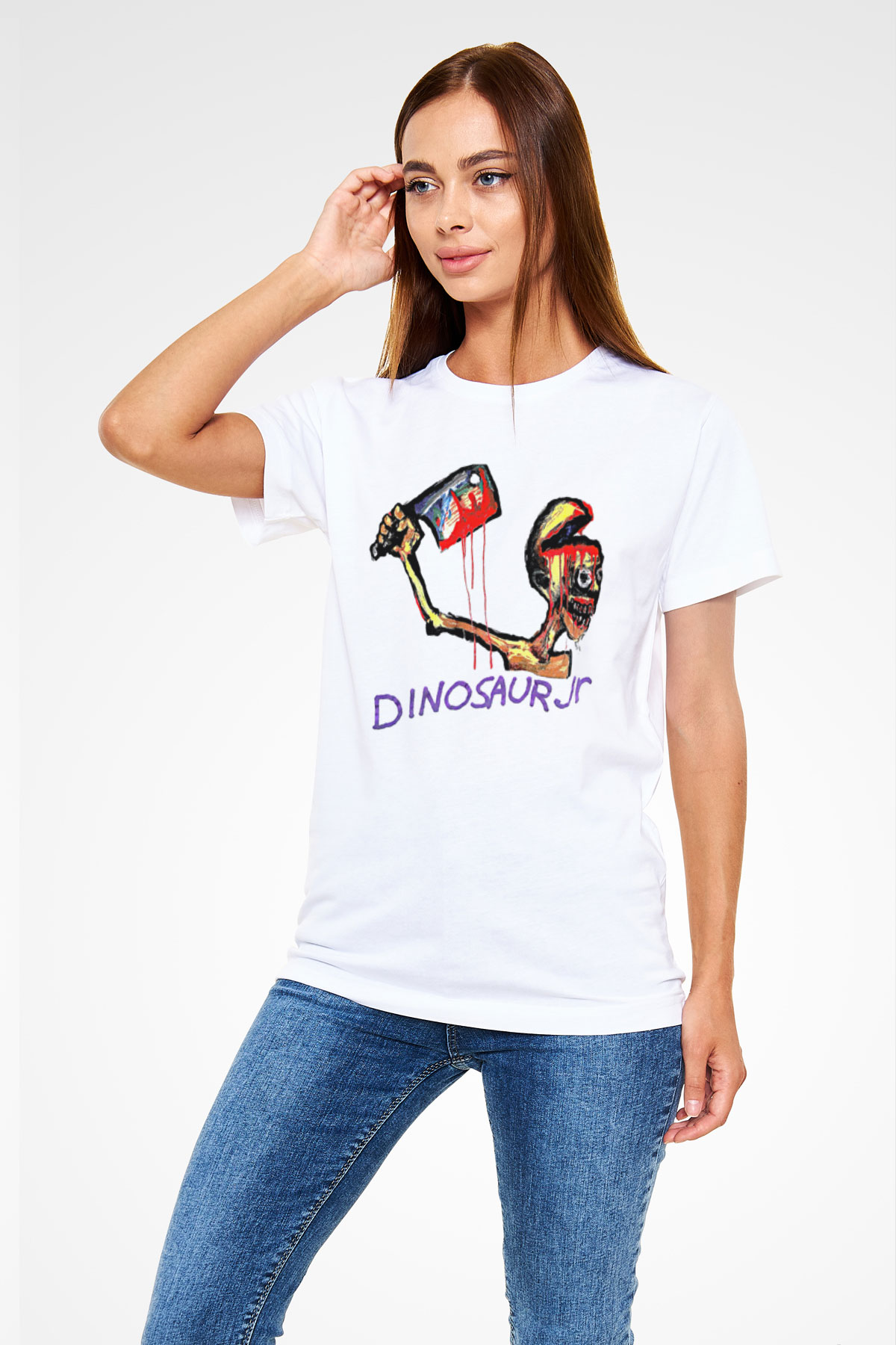 Dinosaur Jr Baskılı Unisex Beyaz Tişört - Tshirt