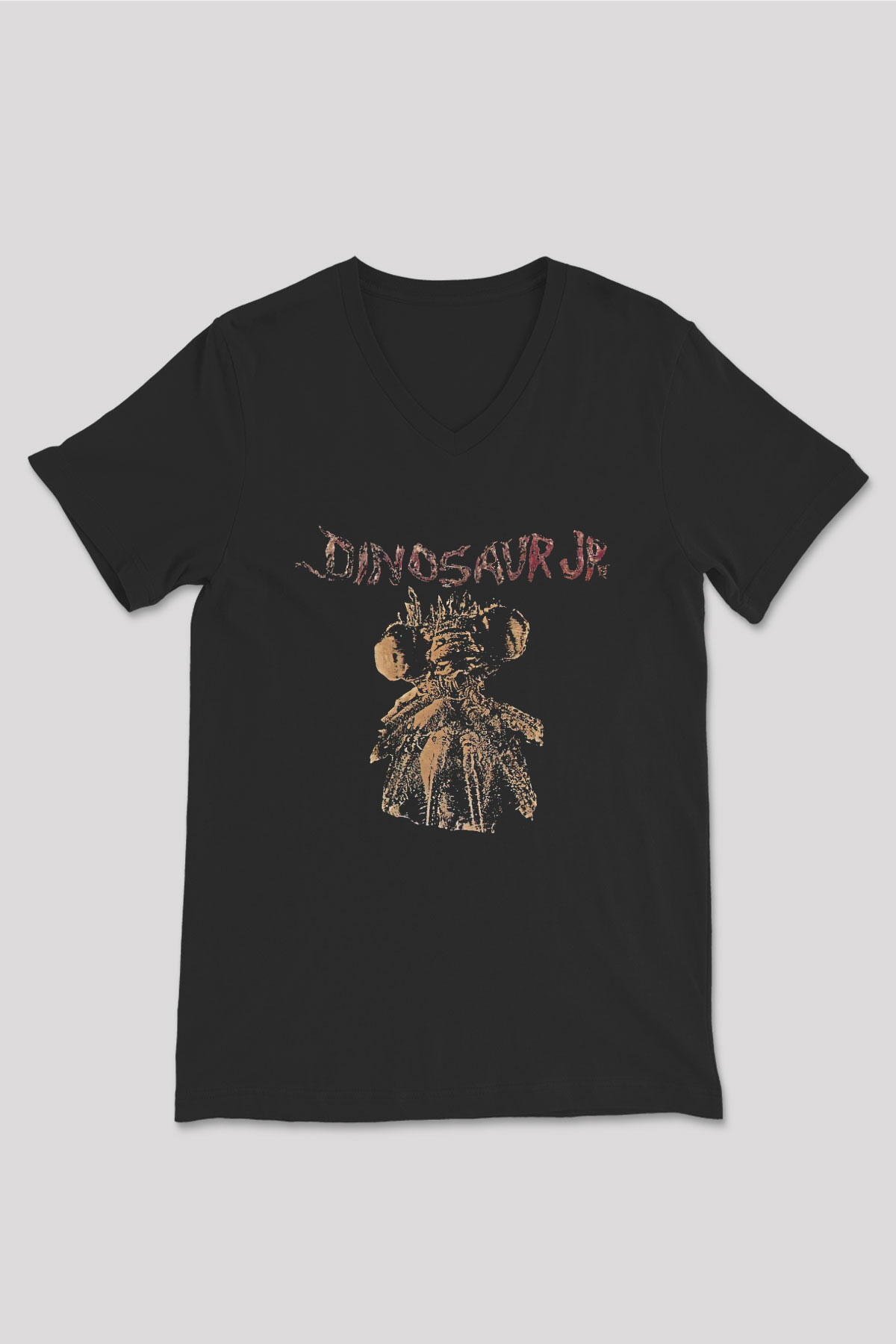 Dinosaur Jr Baskılı Unisex Siyah V Yaka Tişört - Tshirt