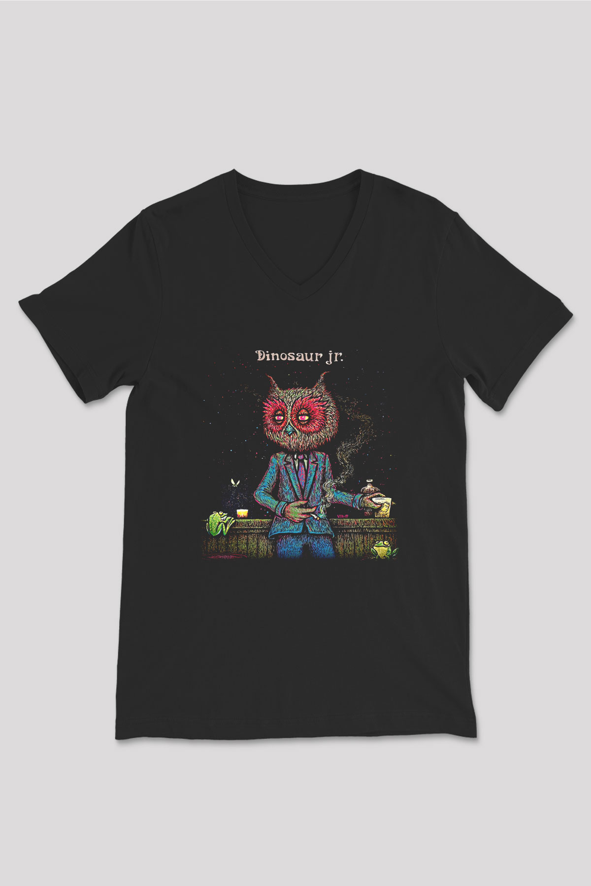 Dinosaur Jr Baskılı Unisex Siyah V Yaka Tişört - Tshirt