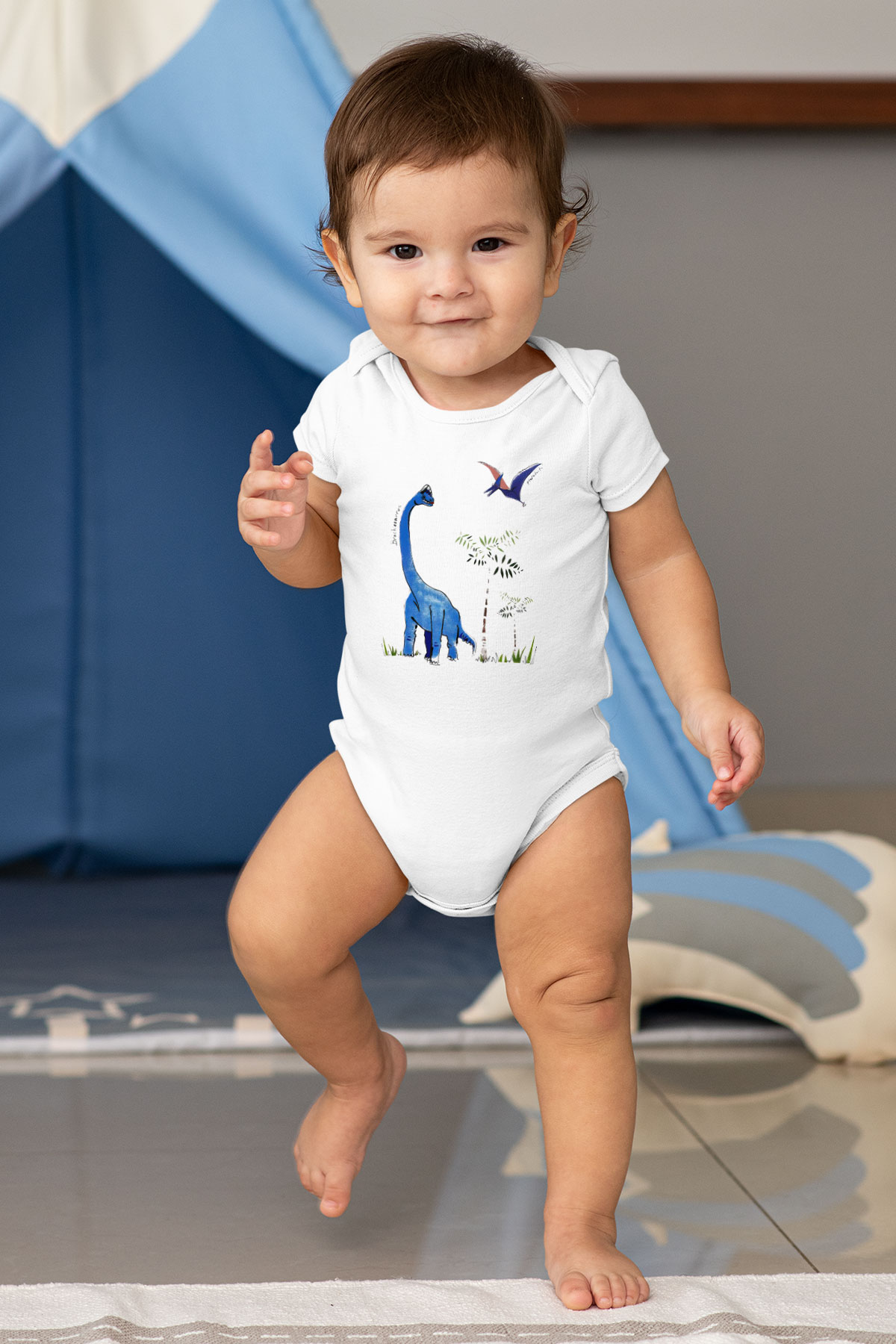 Dinozor Baskılı Beyaz Unisex Bebek Body - Zıbın