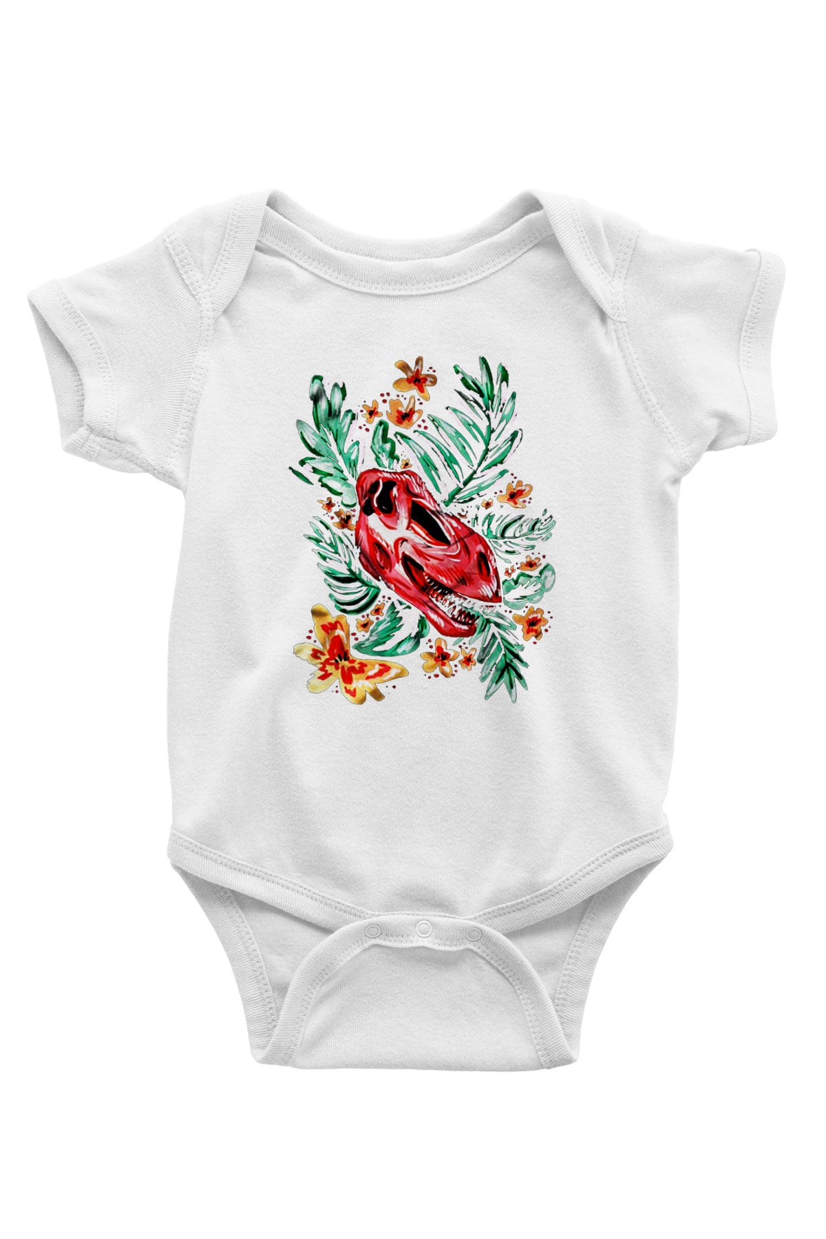 Dinozor Baskılı Beyaz Unisex Bebek Body - Zıbın