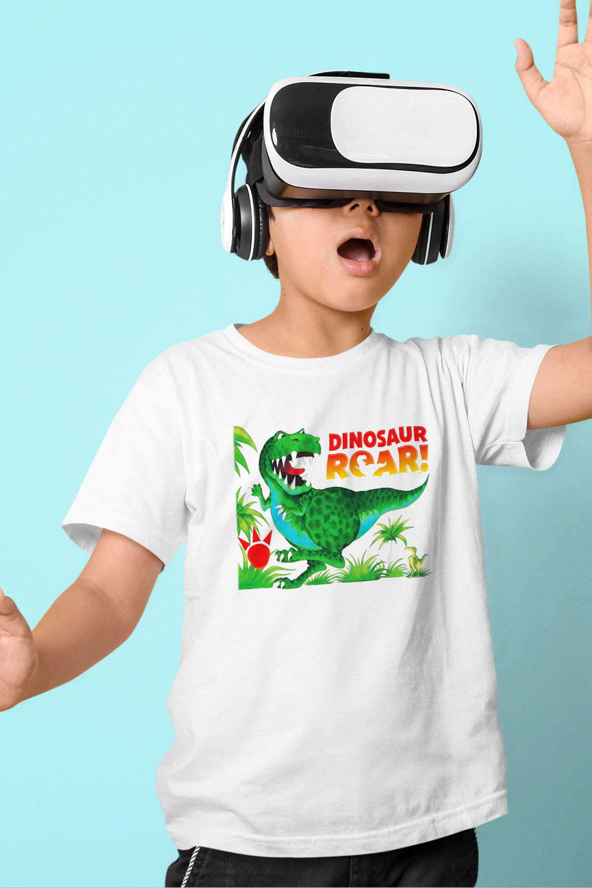 Dinozor Baskılı Beyaz Unisex Çocuk Tişört