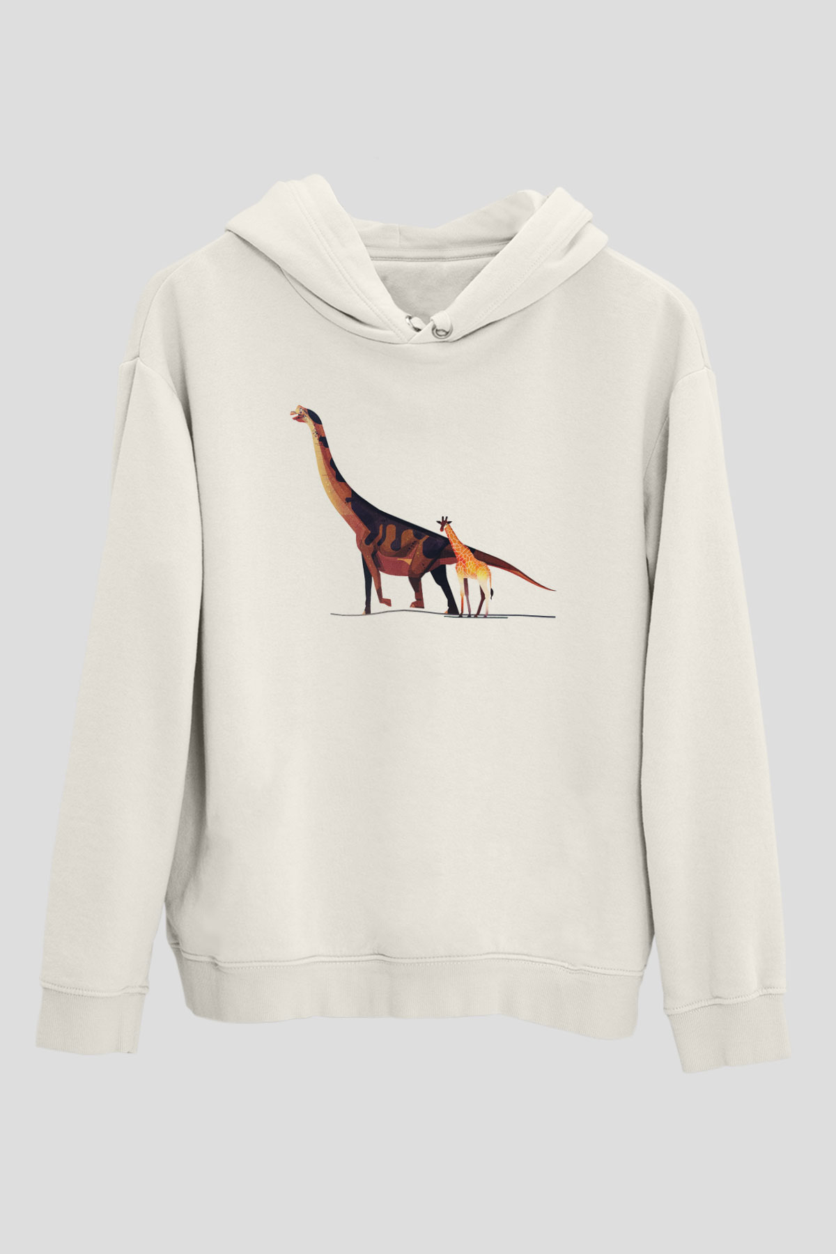 Dinozor Beyaz Unisex Kapşonlu Sweatshirt