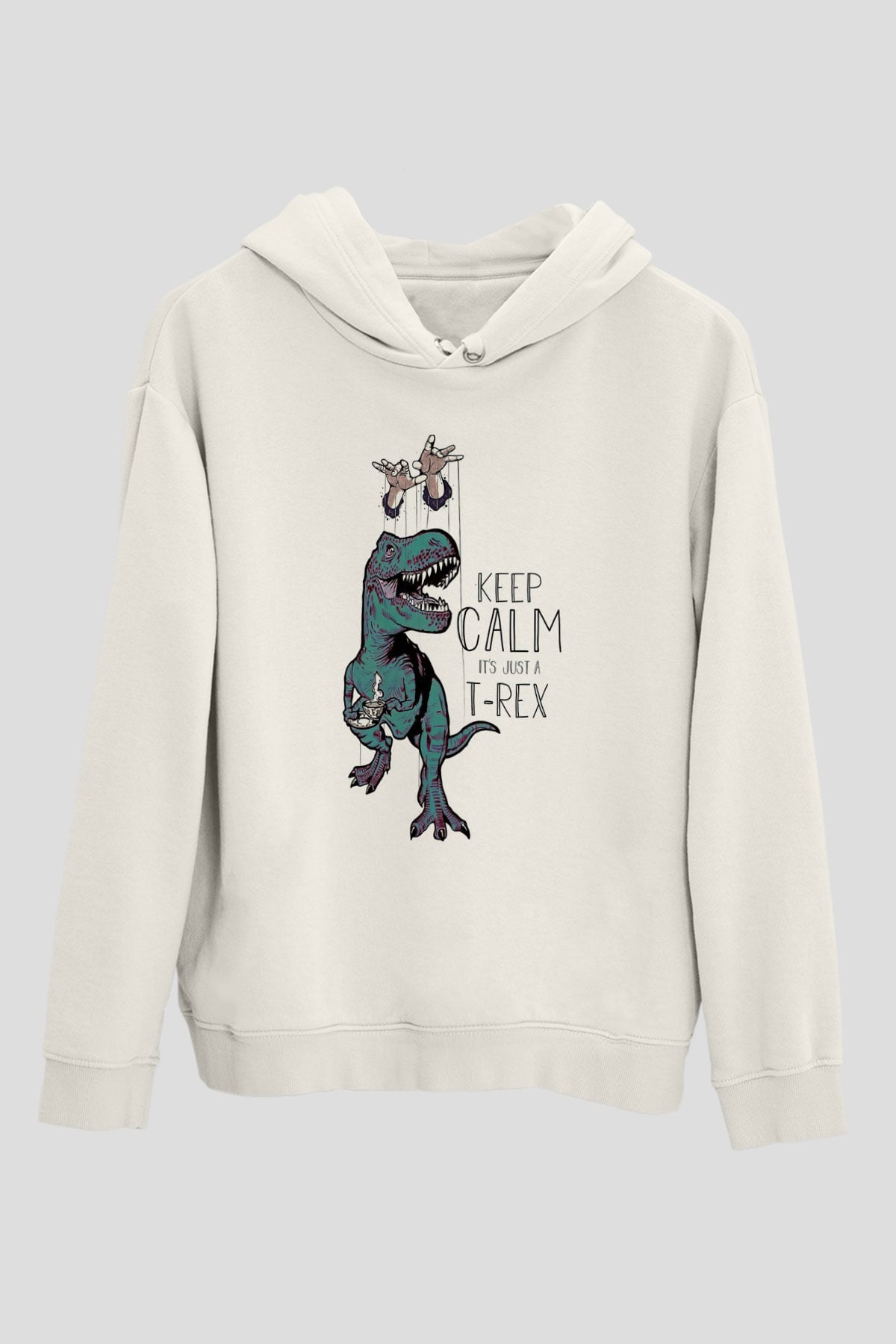 Dinozor Beyaz Unisex Kapüşonlu Sweatshirt
