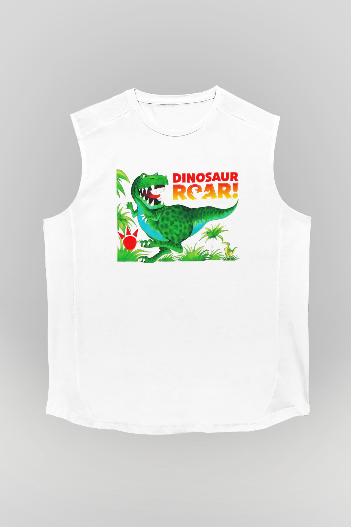 Dinozor Beyaz Unisex Kolsuz Tişört