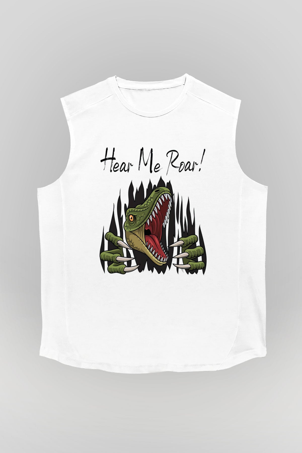 Dinozor Beyaz Unisex Kolsuz Tişört