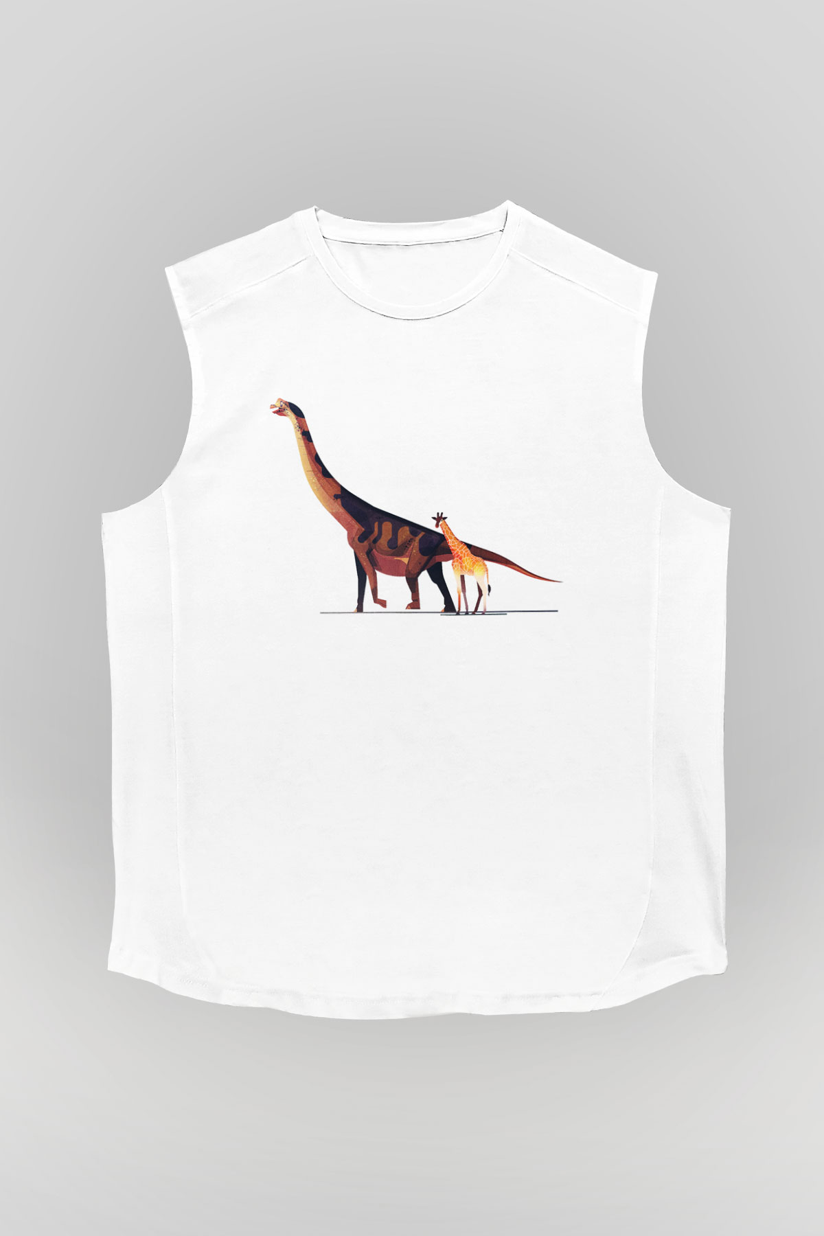 Dinozor Beyaz Unisex Kolsuz Tişört