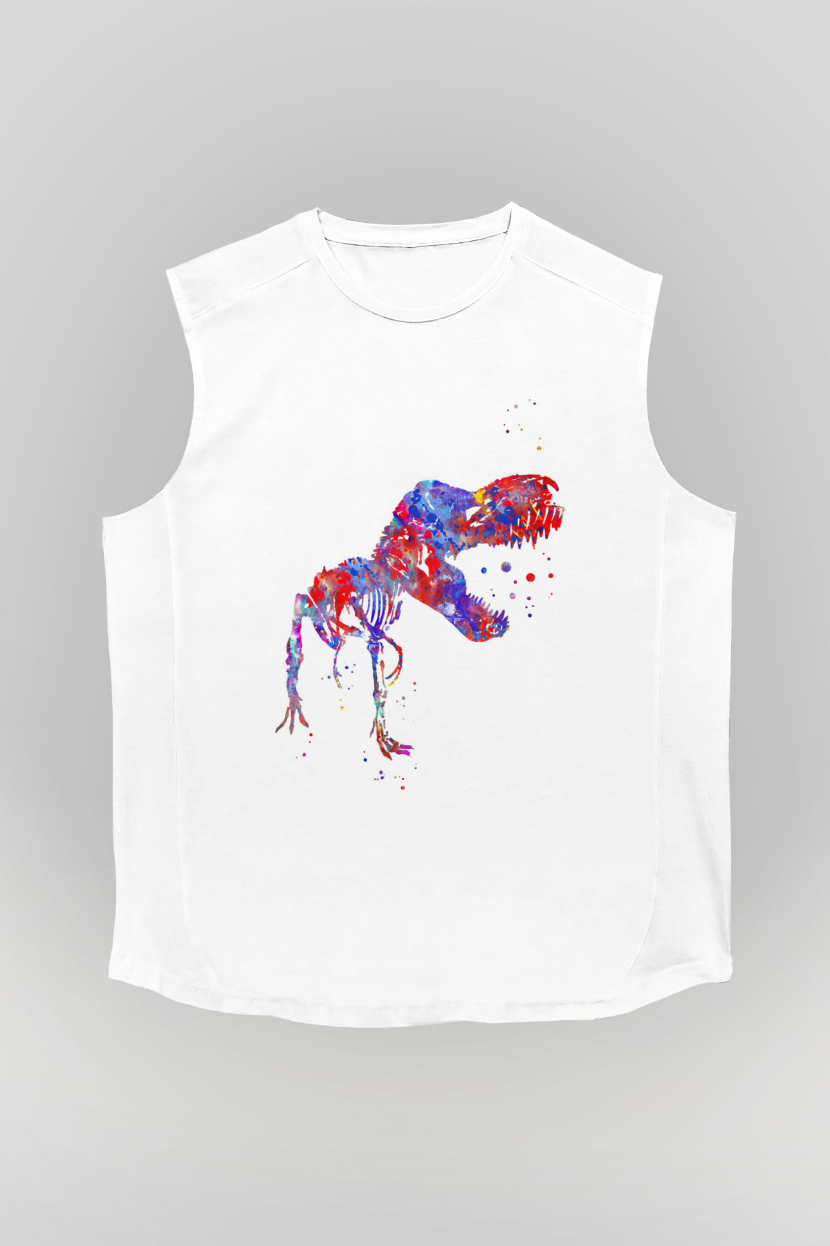 Dinozor Beyaz Unisex Kolsuz Tişört