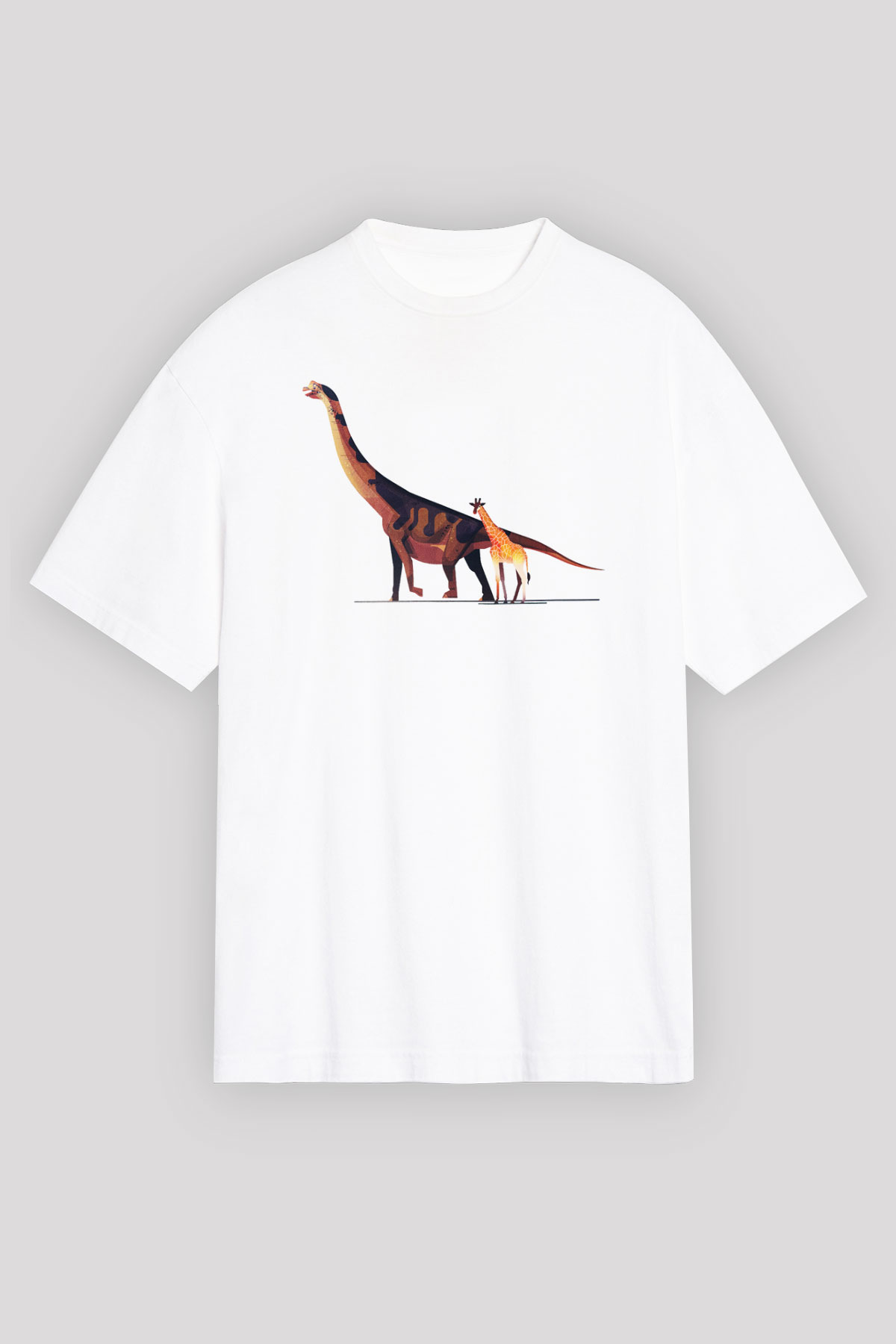Dinozor Beyaz Unisex Oversize Tişört T-Shirt