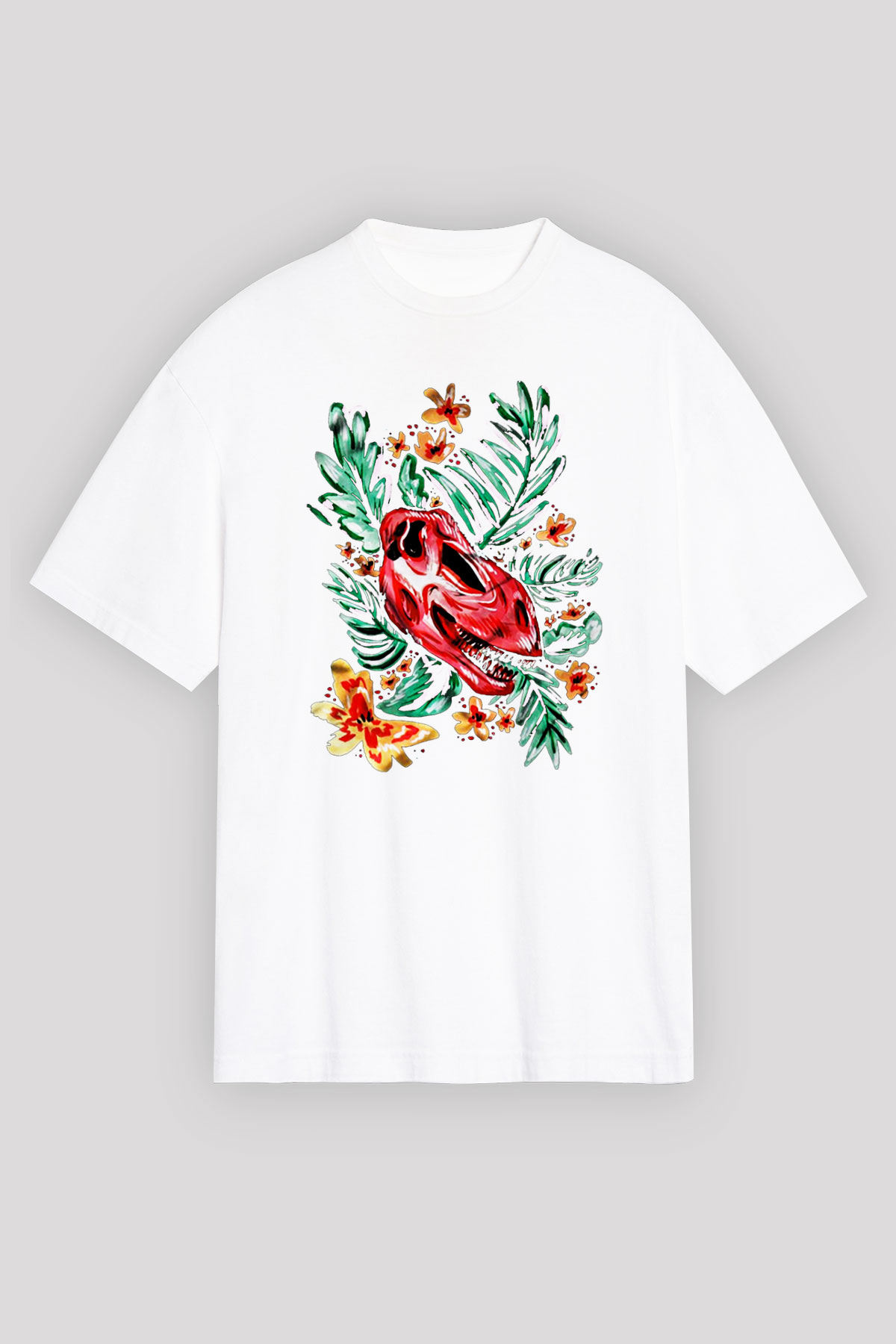 Dinozor Beyaz Unisex Oversize Tişört T-Shirt