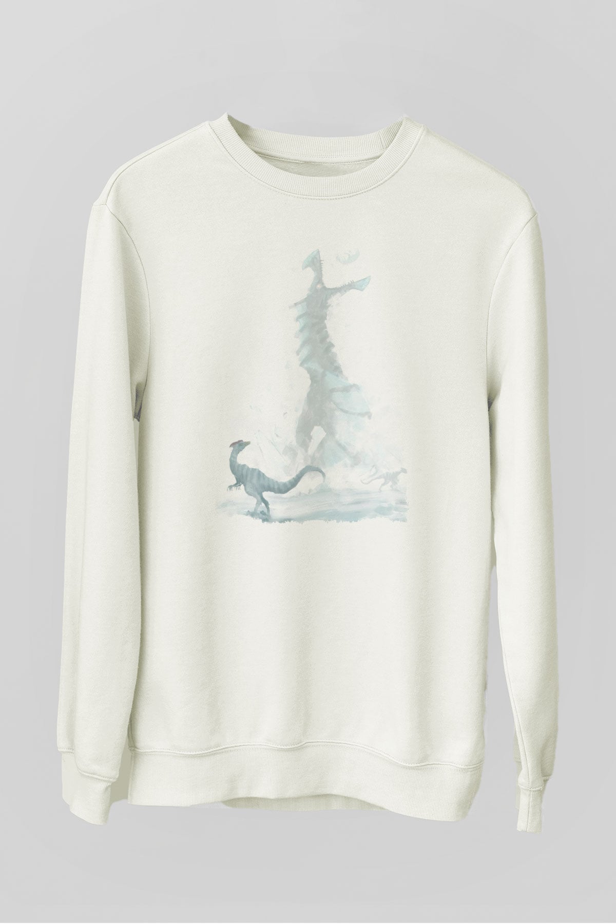 Dinozor Beyaz Unisex Sweatshirt